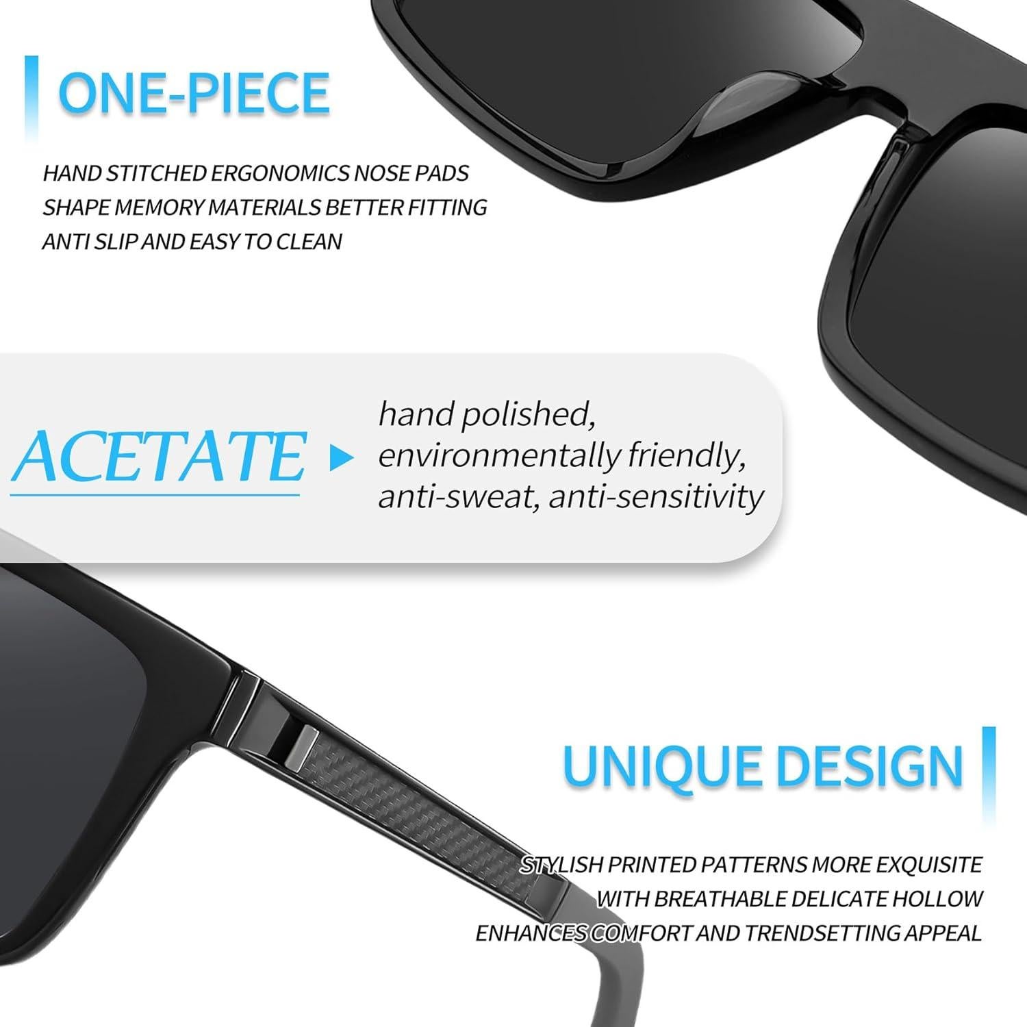 Gafas de sol polarizadas Joopin H9041 UV400 Acetato Negro