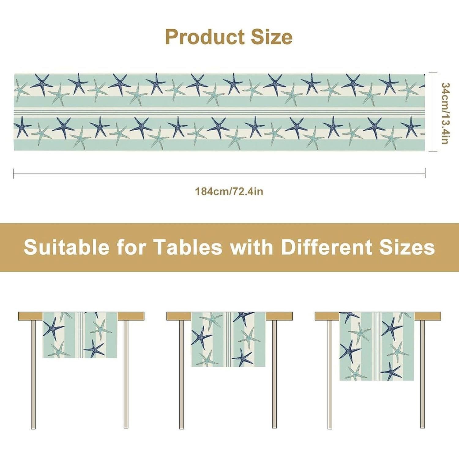 Camino de mesa azul marino con estrellas de mar 33x152 cm