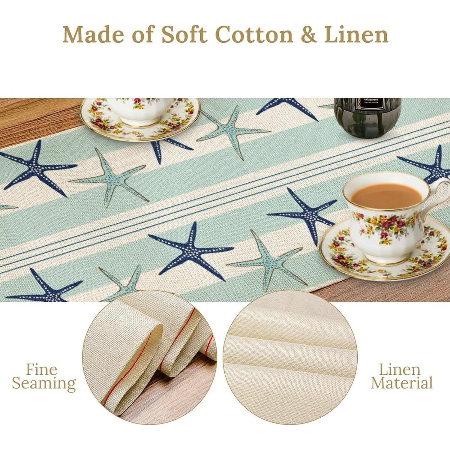 Camino de mesa azul marino con estrellas de mar 33x152 cm