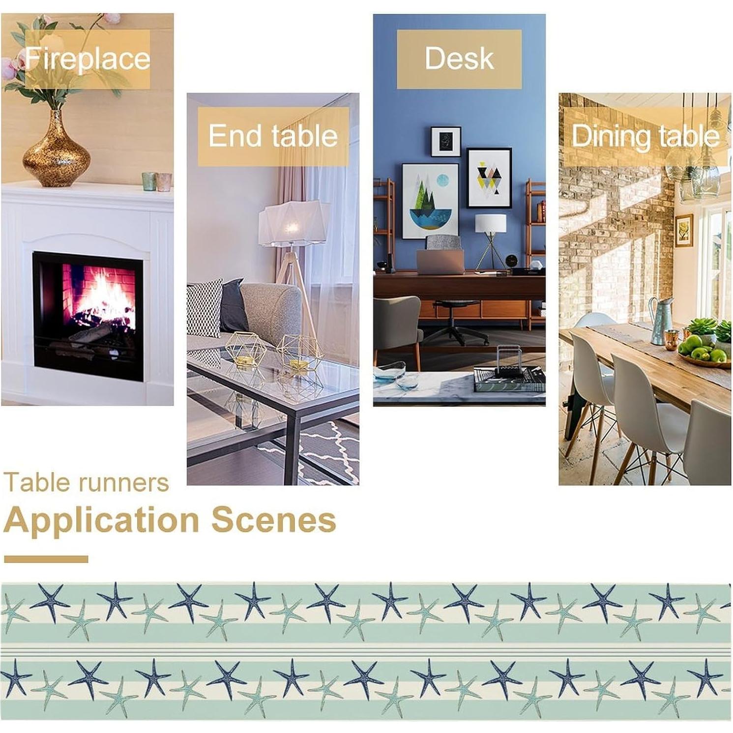 Camino de mesa azul marino con estrellas de mar 33x152 cm