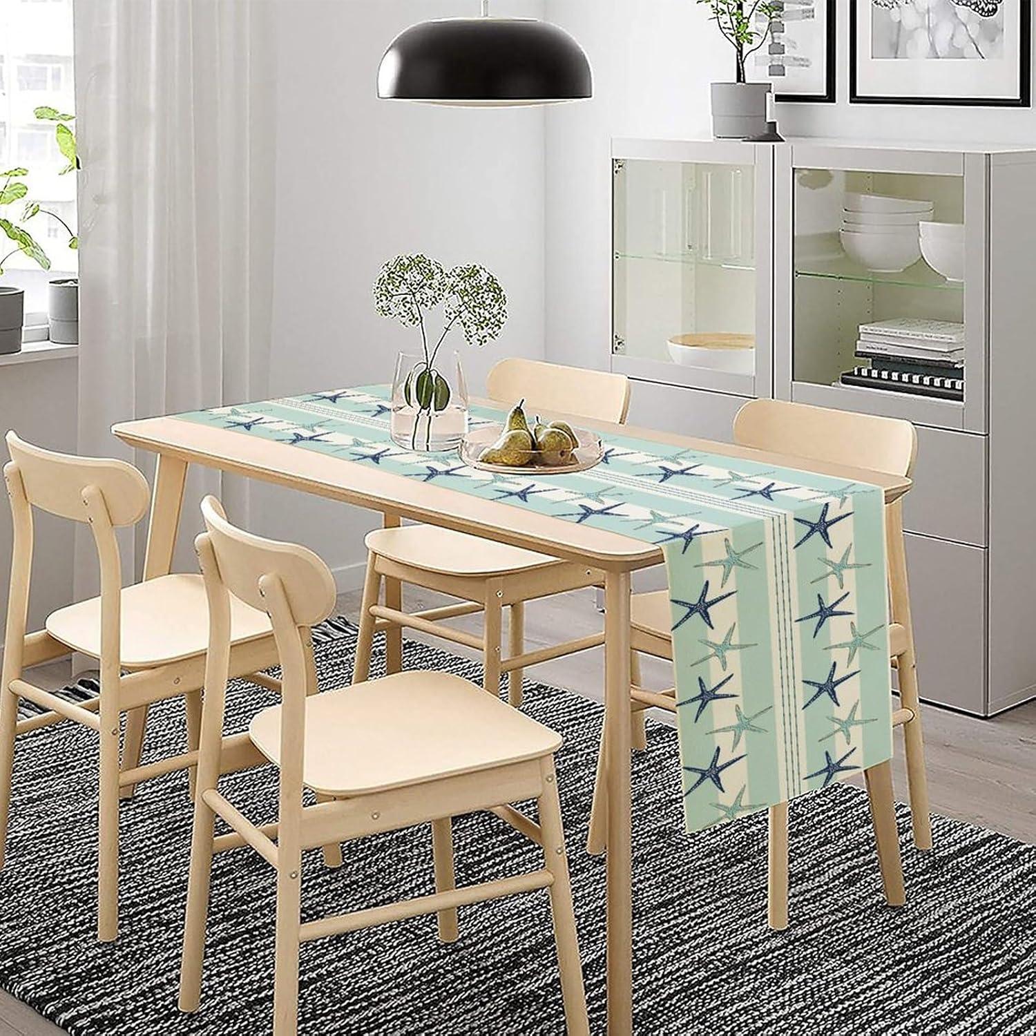 Camino de mesa azul marino con estrellas de mar 33x152 cm