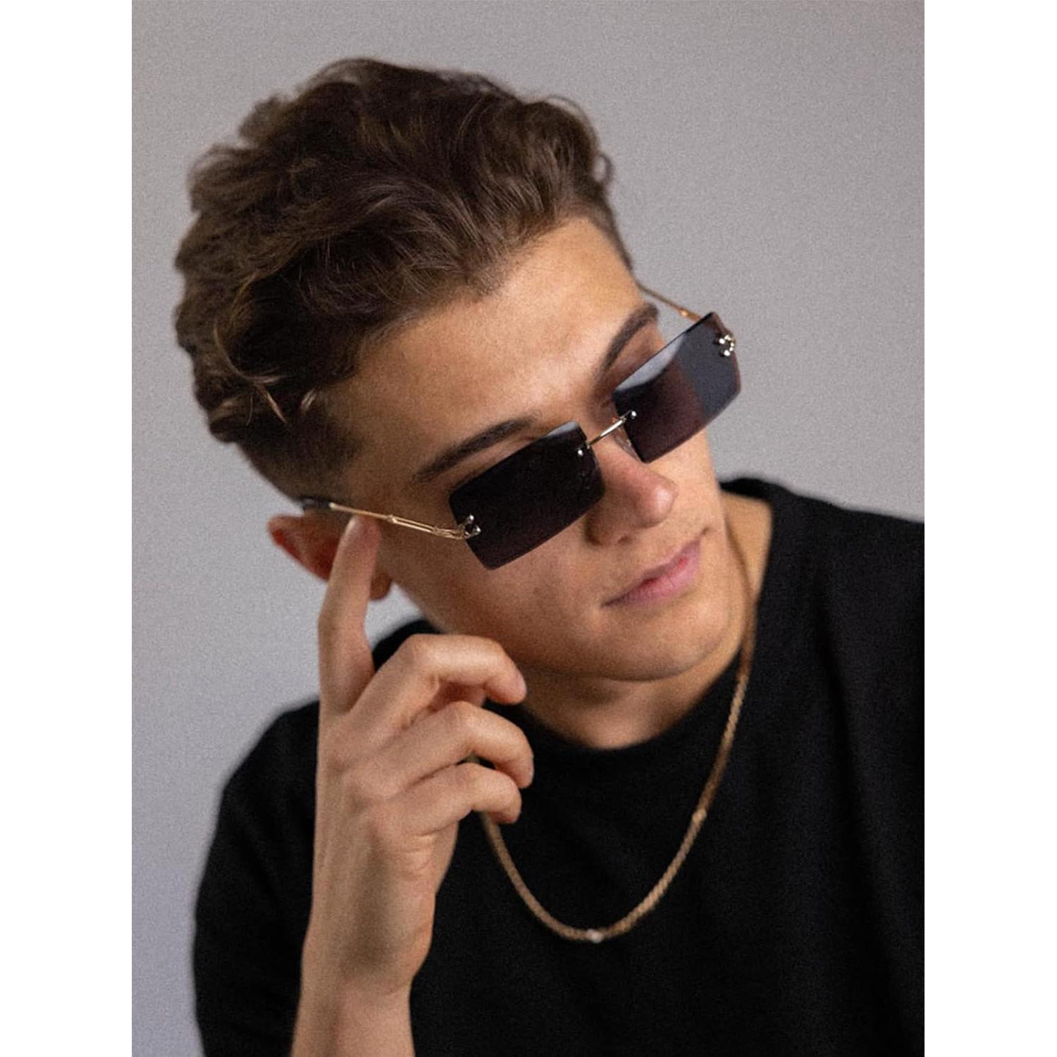 Gafas de sol rectangulares Poraday sin montura UV400 caramelo