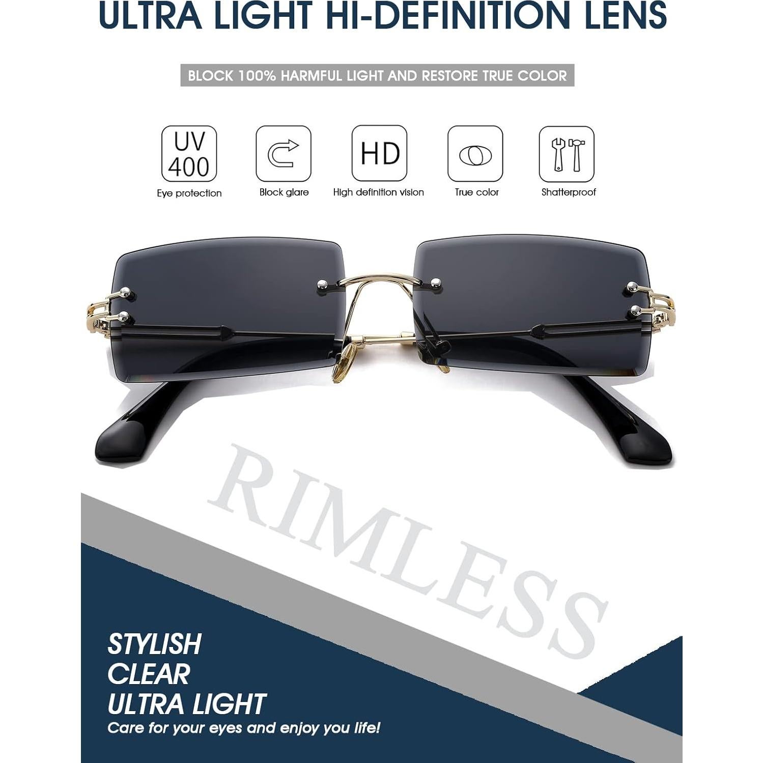 Gafas de sol rectangulares Poraday sin montura UV400 caramelo