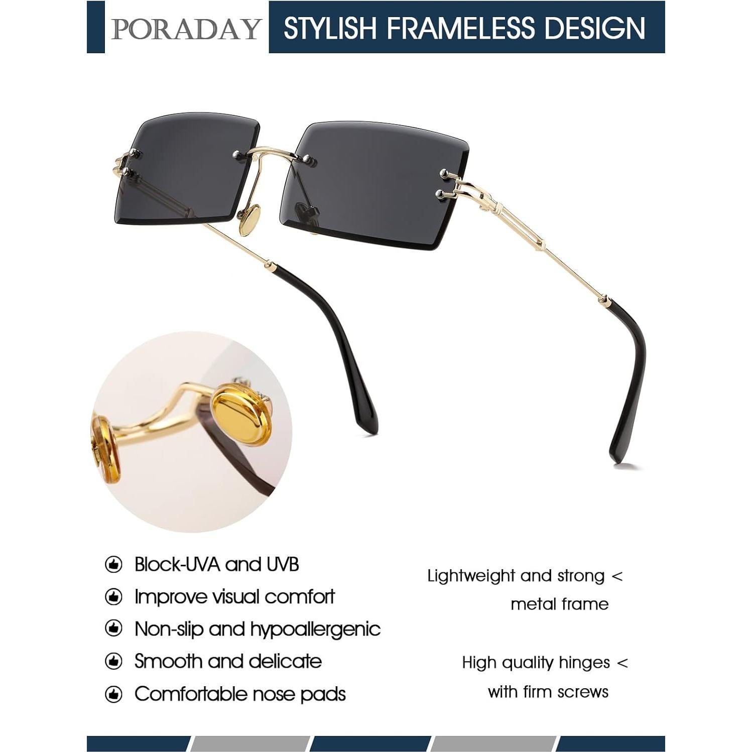 Gafas de sol rectangulares Poraday sin montura UV400 caramelo