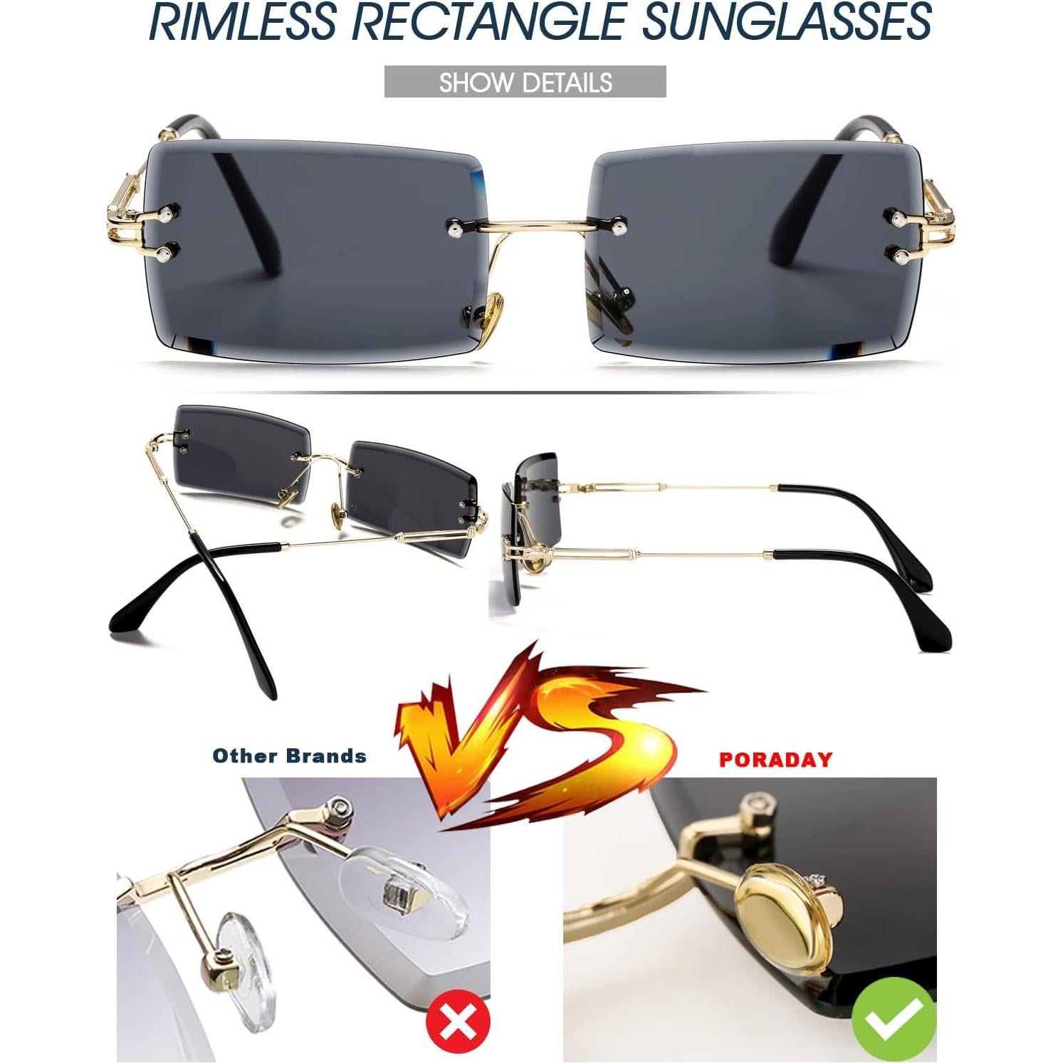 Gafas de sol rectangulares Poraday sin montura UV400 caramelo