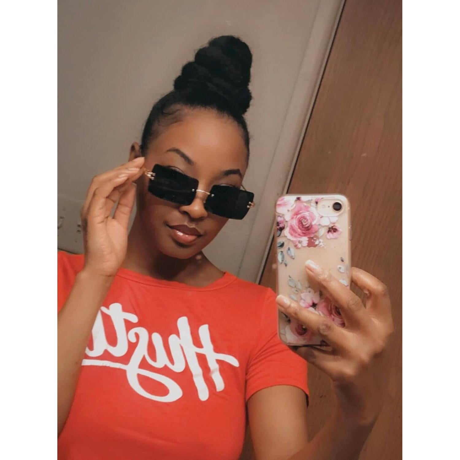 Gafas de sol rectangulares Poraday sin montura UV400 caramelo