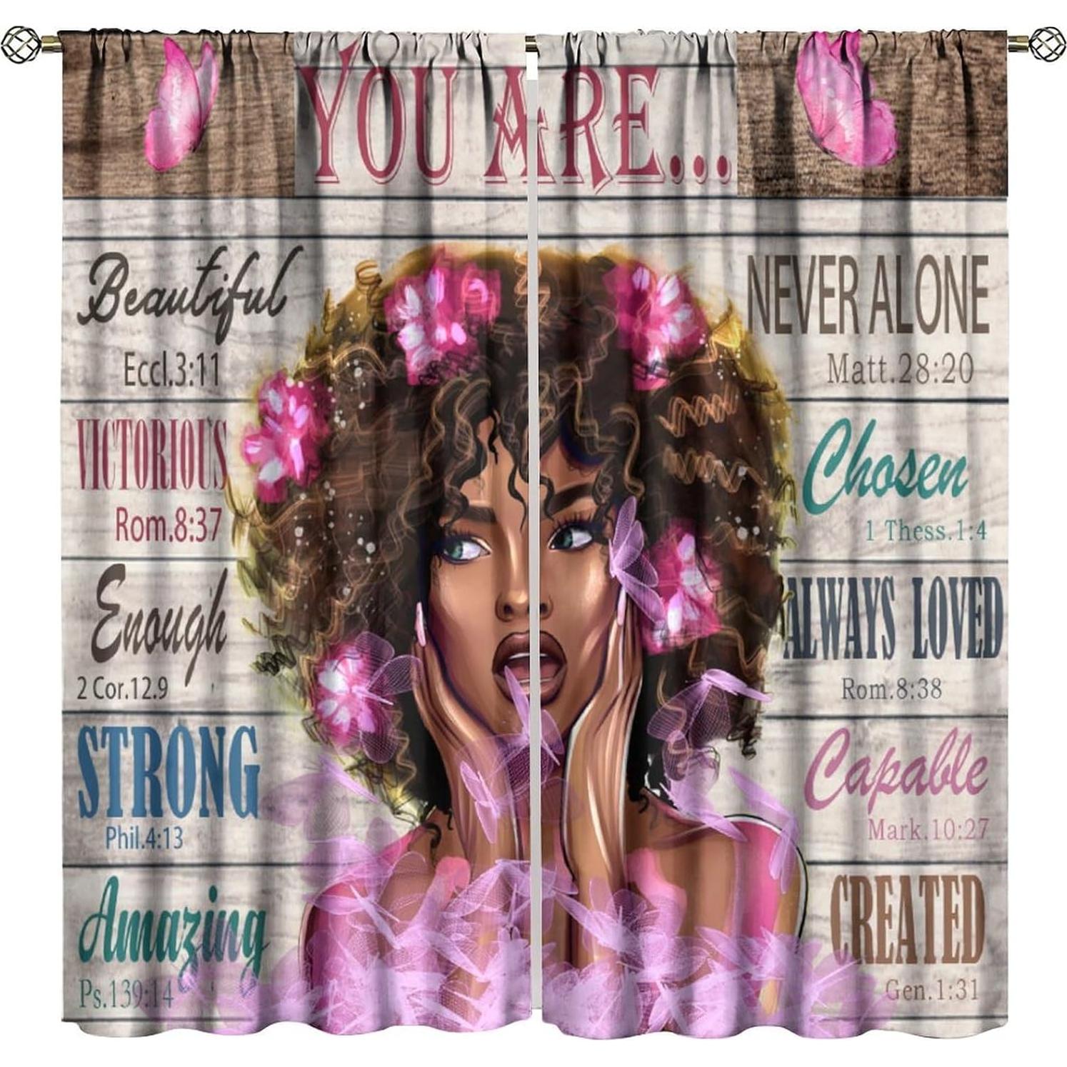 Cortinas Blackout ShiTingYu 2 Paneles 53x160 cm Diseño Chica Negra