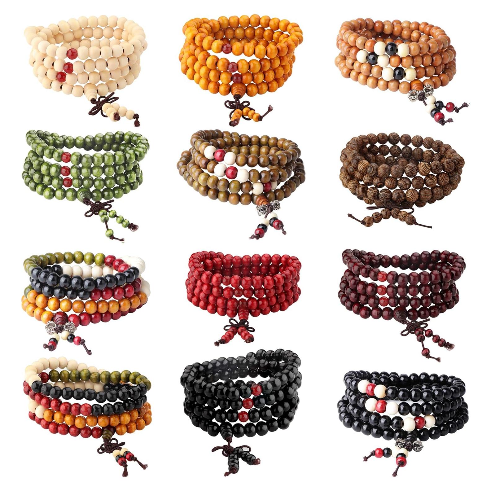 Pulseras de Cuentas Mala 108 LOYALLOOK - Madera de Sándalo 8mm