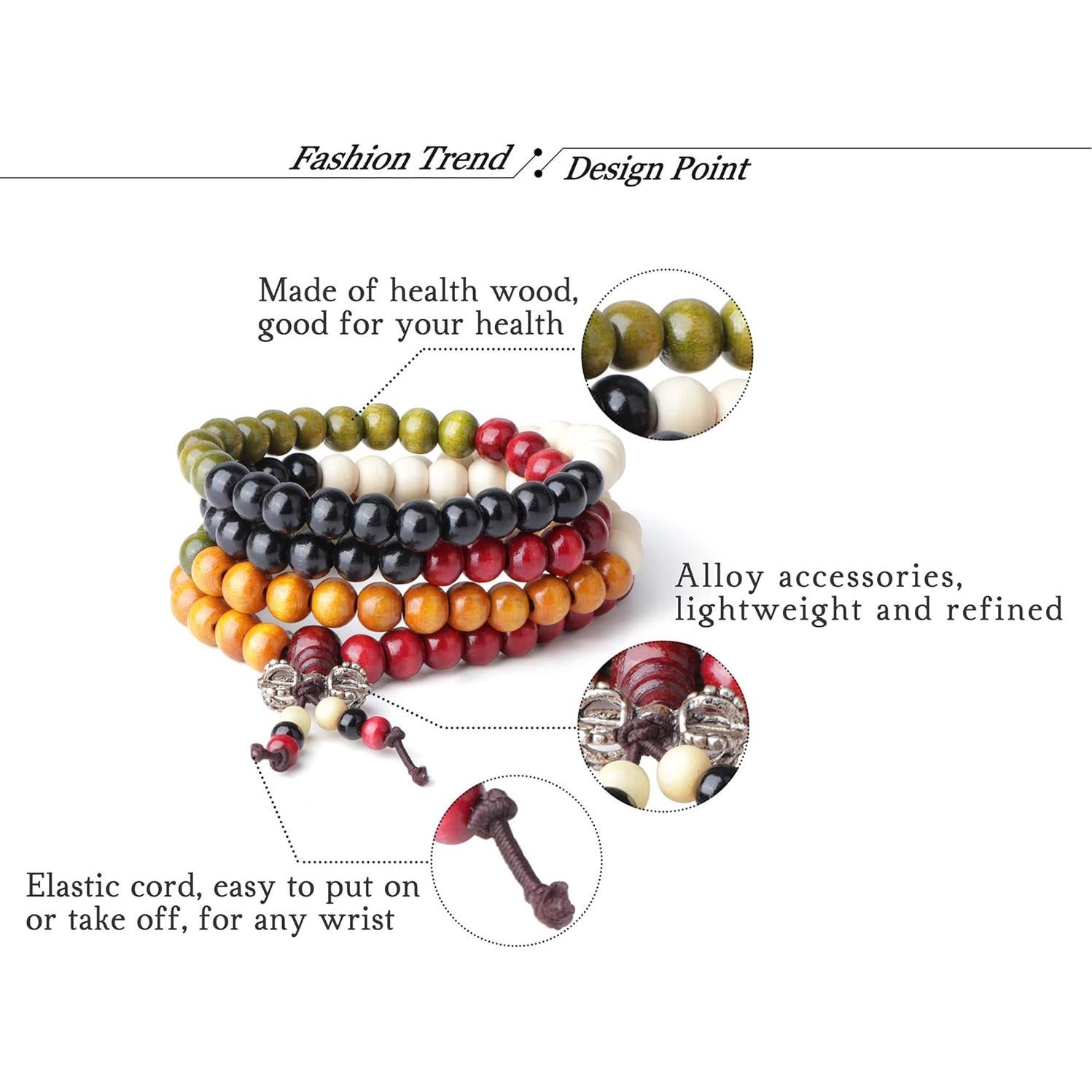 Pulseras de Cuentas Mala 108 LOYALLOOK - Madera de Sándalo 8mm