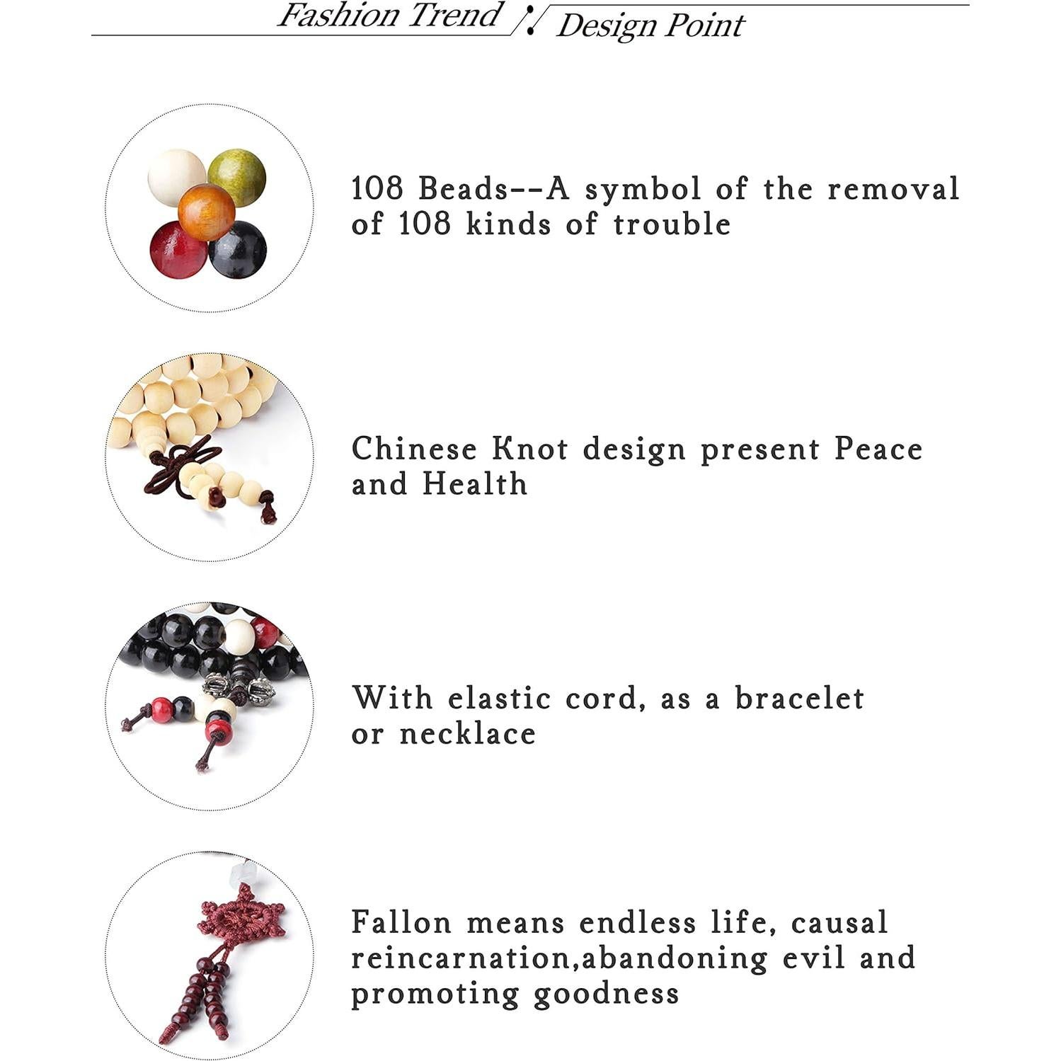 Pulseras de Cuentas Mala 108 LOYALLOOK - Madera de Sándalo 8mm