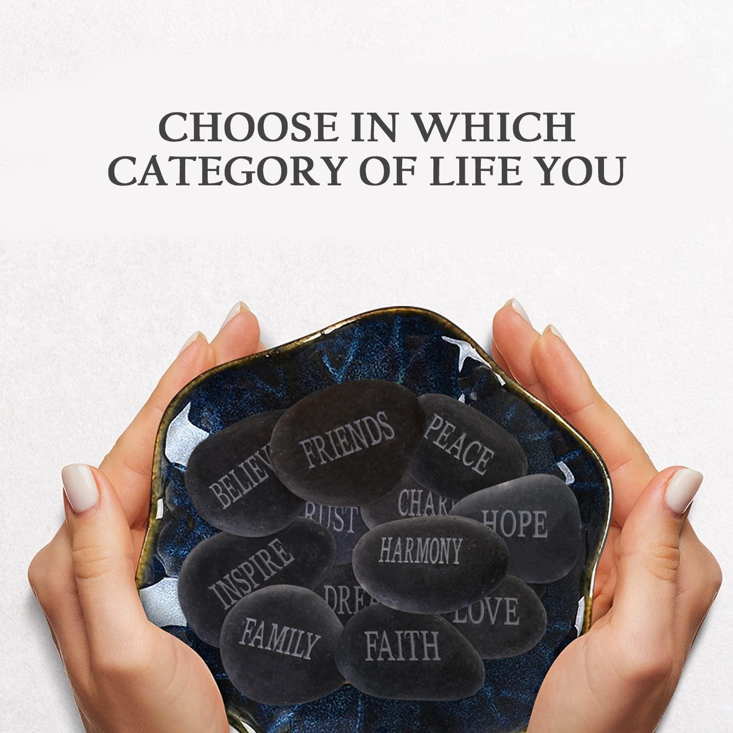 12 Piedras de Río Pulidas con Palabras Inspiradoras - Negro