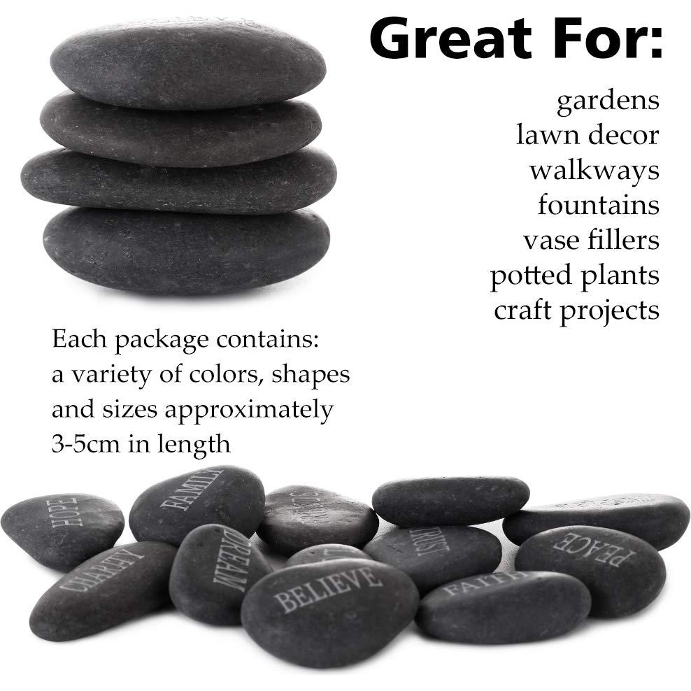 12 Piedras de Río Pulidas con Palabras Inspiradoras - Negro