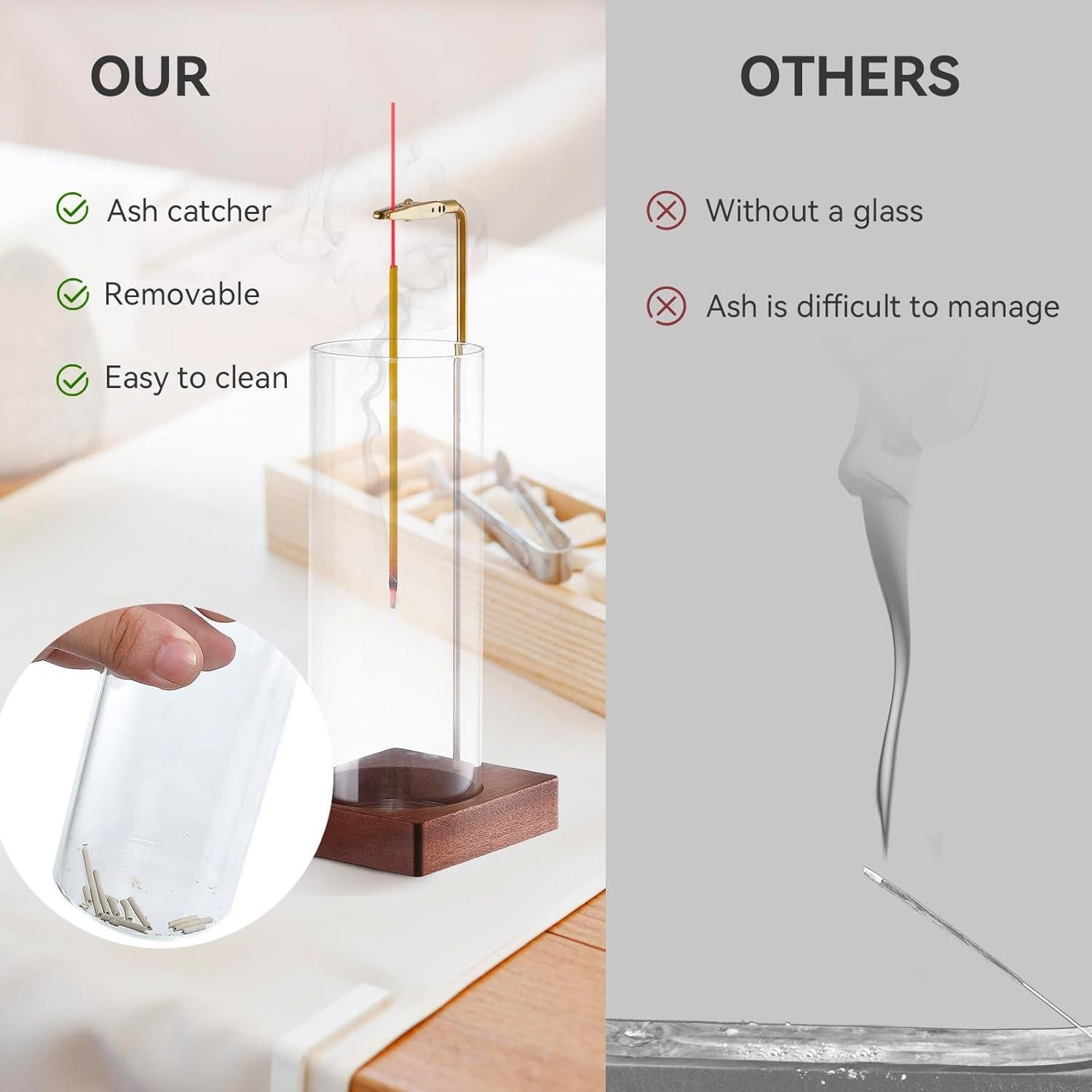 Soporte de Incienso Durmmur con Vidrio Removible y Madera