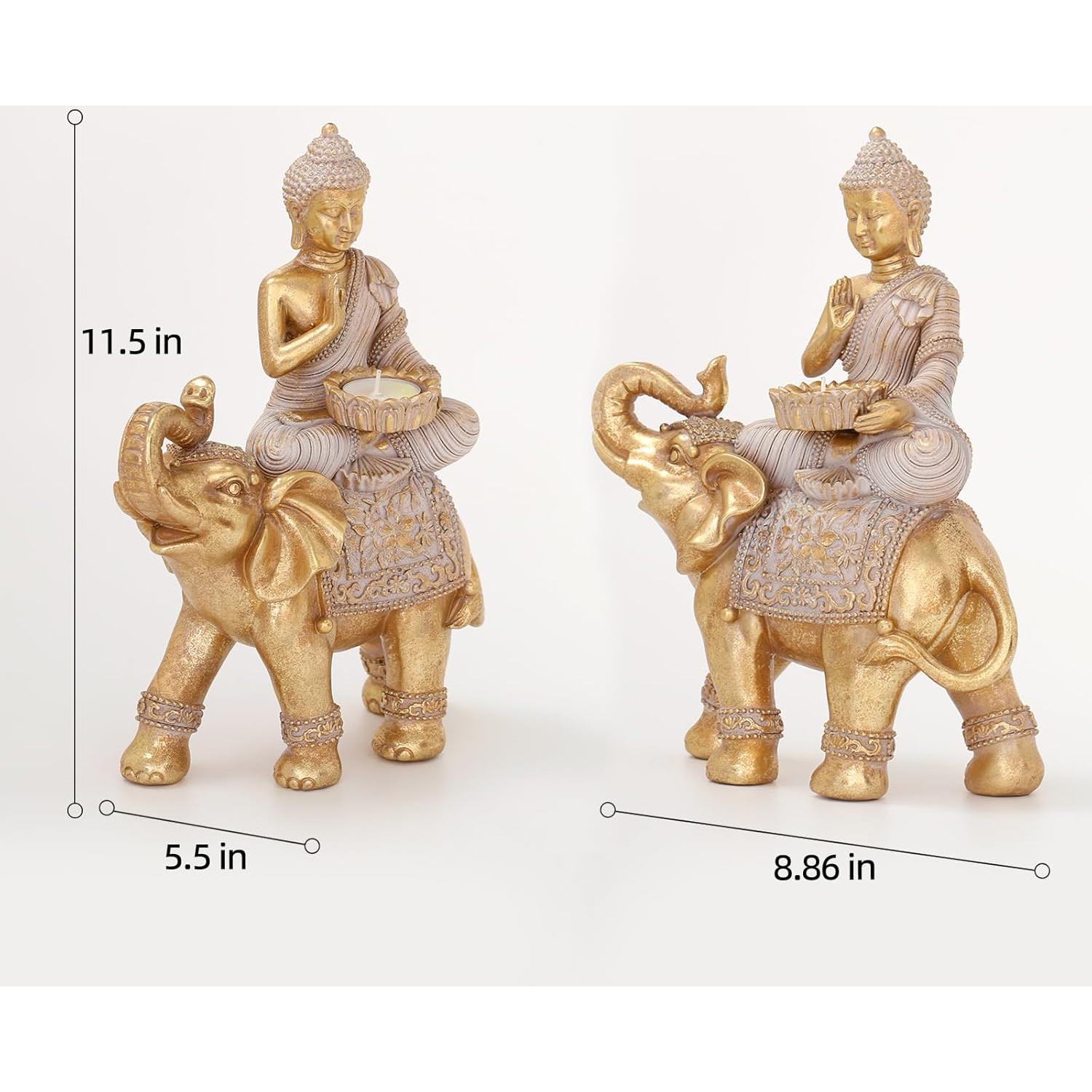 Estatua de Buda Dorada 23.5 cm con Elefante - Decoración Zen