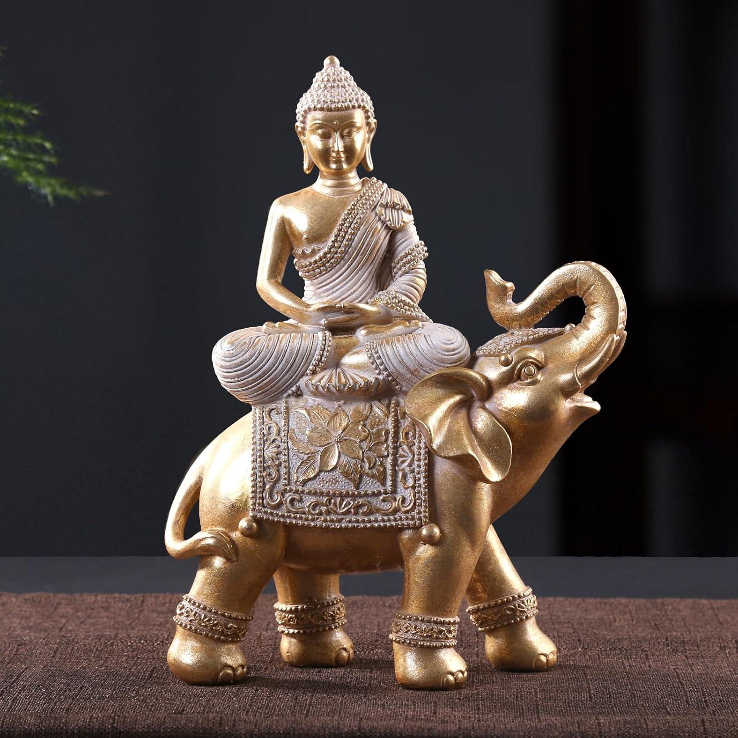Estatua de Buda Dorada 23.5 cm con Elefante - Decoración Zen