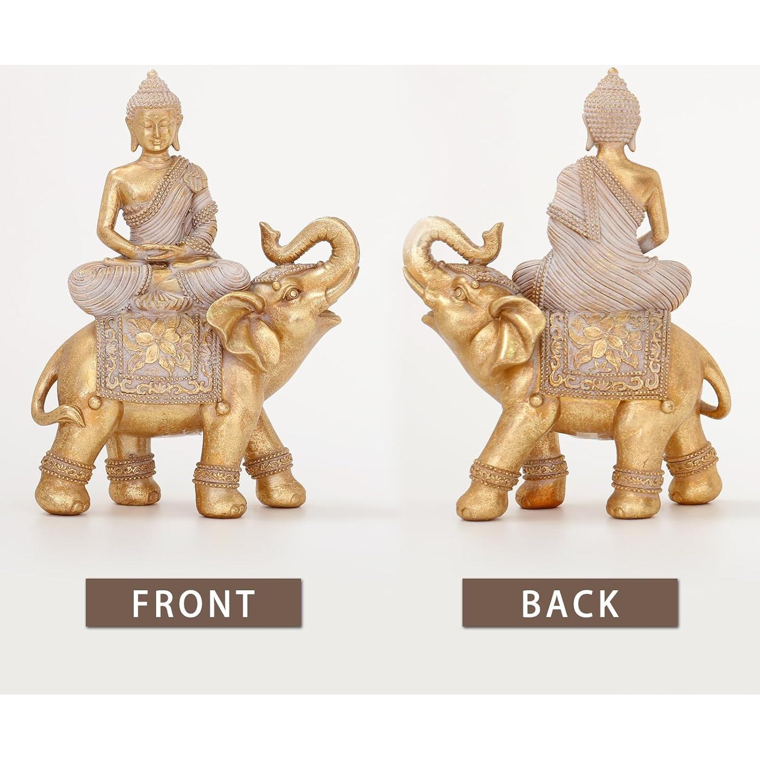 Estatua de Buda Dorada 23.5 cm con Elefante - Decoración Zen