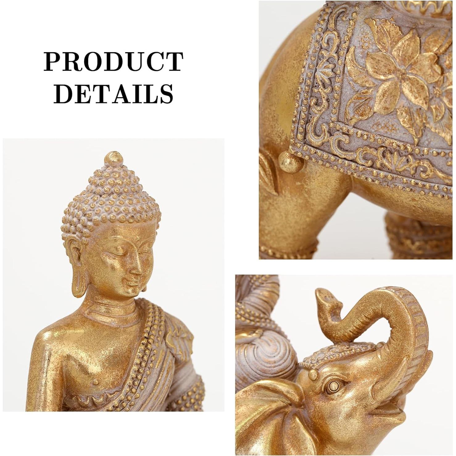 Estatua de Buda Dorada 23.5 cm con Elefante - Decoración Zen