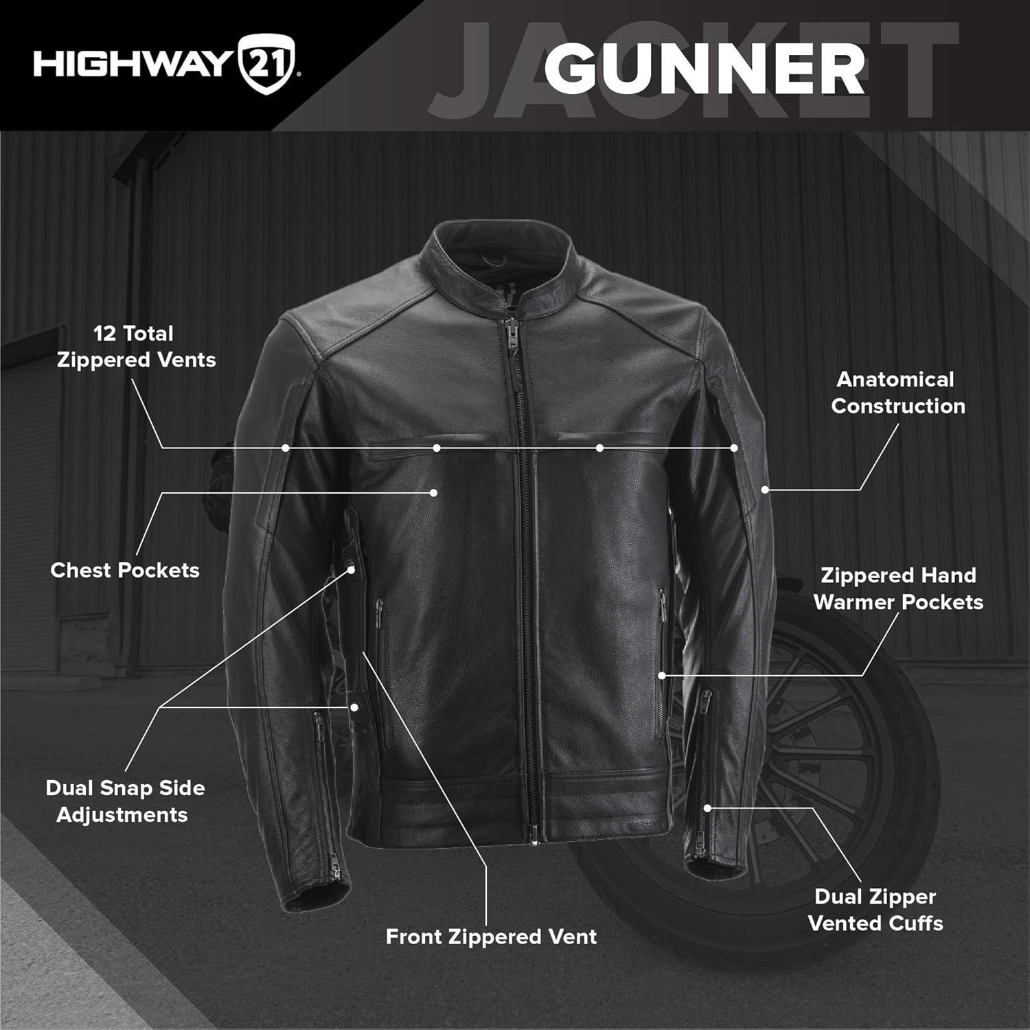 Chaqueta de Cuero Highway 21 Gunner Unisex con Ventilaciones