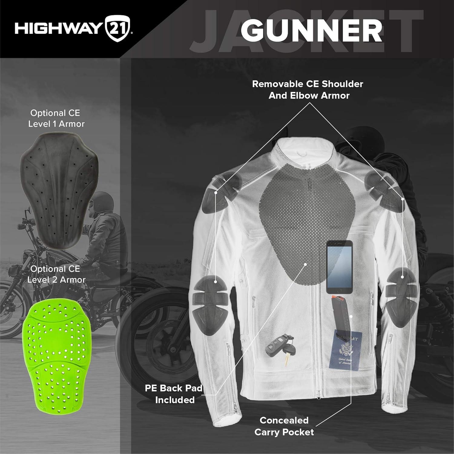 Chaqueta de Cuero Highway 21 Gunner Unisex con Ventilaciones