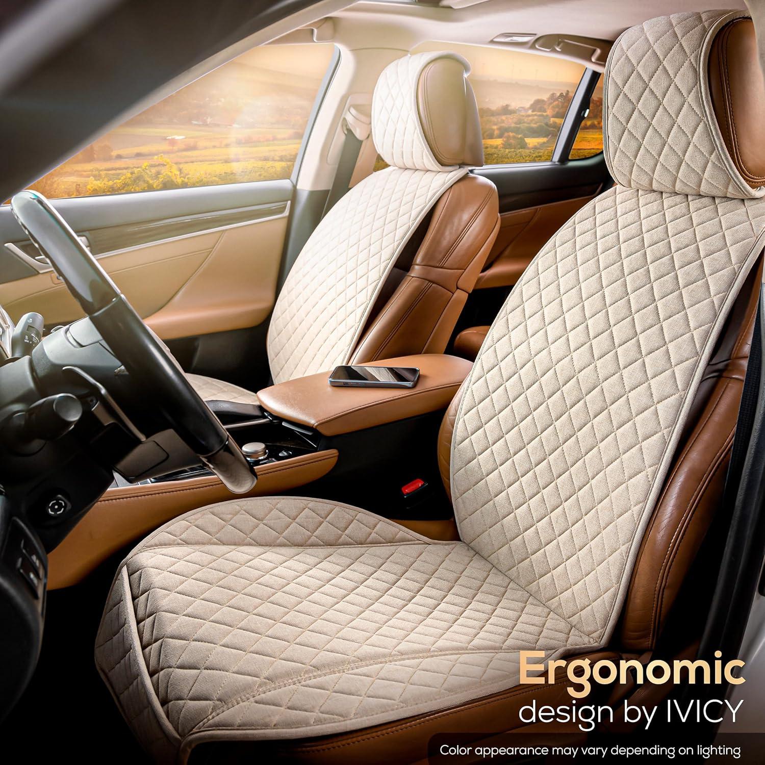 Funda de Asiento de Coche IVICY Beige Lino Antideslizante