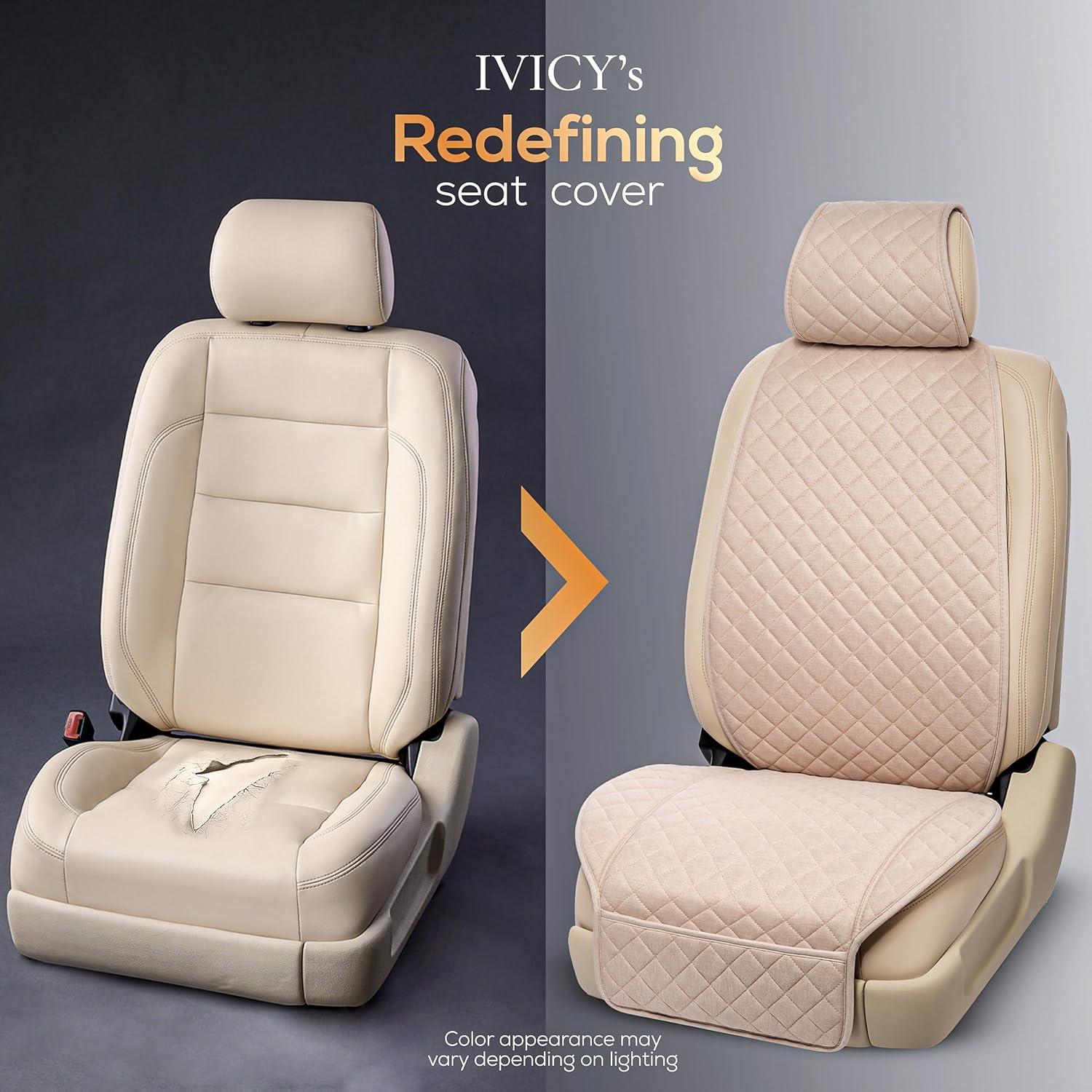 Funda de Asiento de Coche IVICY Beige Lino Antideslizante