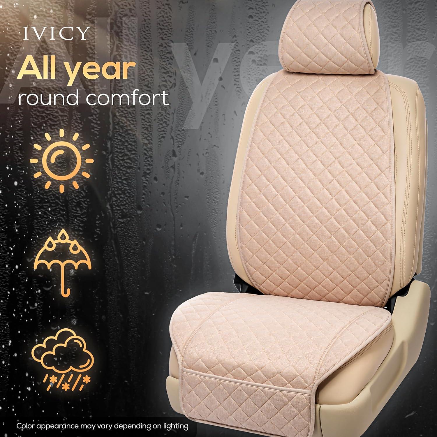 Funda de Asiento de Coche IVICY Beige Lino Antideslizante