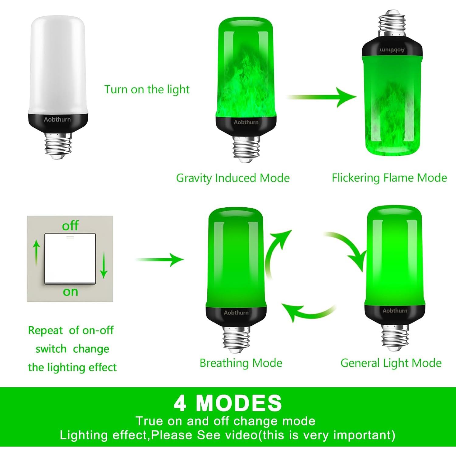 Bombilla LED E26 Efecto Llama Verde 3W 400 Lúmenes 2 Pzs