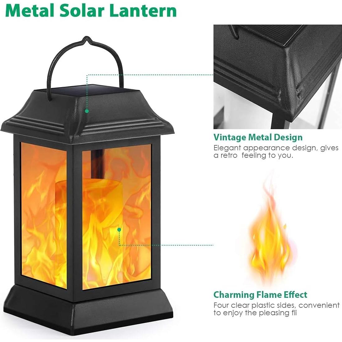 Lámpara Solar Colgante TomCare Metal Efecto Llama Negra IP65