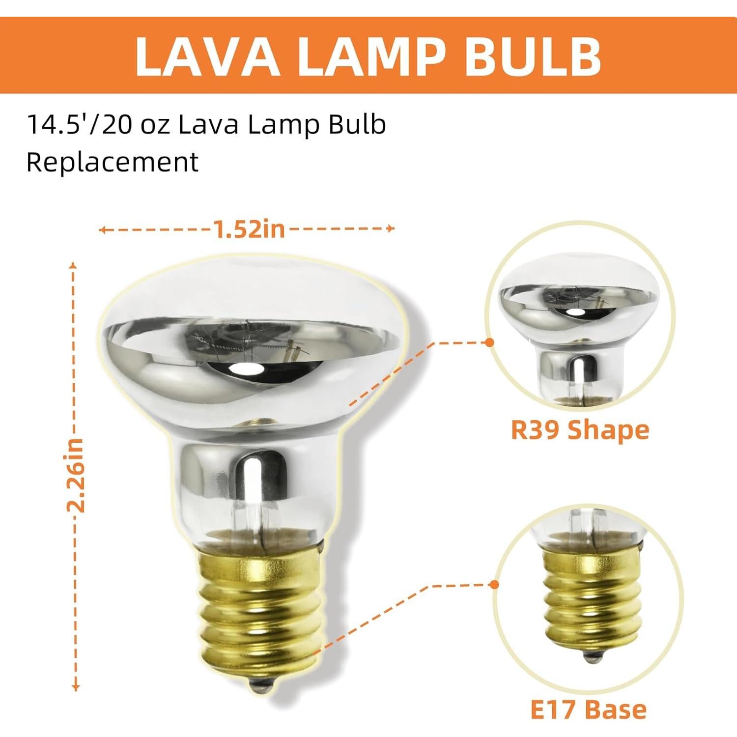 Paquete de 2 Bombillas de Lava R39 E17 25W para Lámparas