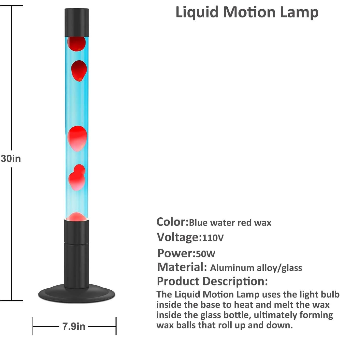 Lámpara de Movimiento Líquido LKUA 76 cm Agua Azul Cera Roja