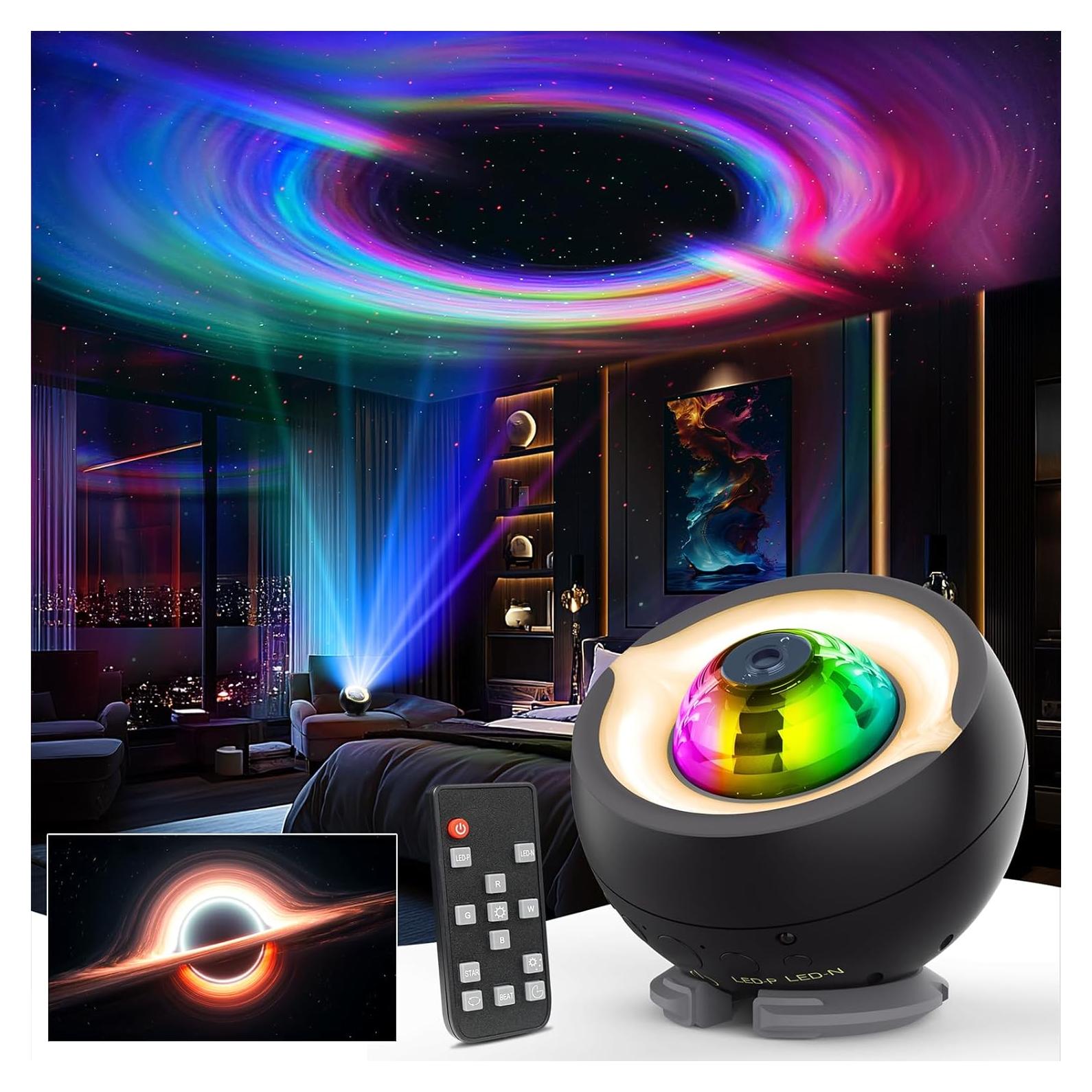Galaxy Projector, Star Projector with Interstellar Black Hole and Moving Green and Red Stars for Meditation, Relaxation, Room Decor, Party, Gifts, LED Night Light for Bedroom