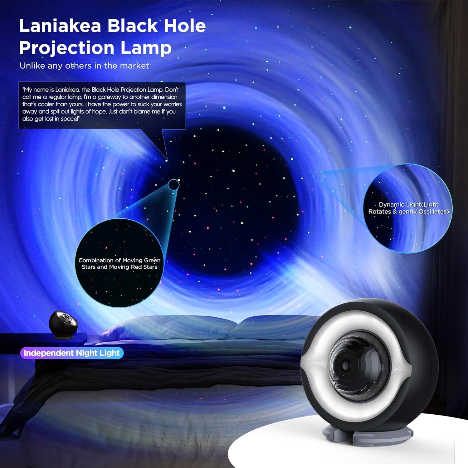 Galaxy Projector, Star Projector with Interstellar Black Hole and Moving Green and Red Stars for Meditation, Relaxation, Room Decor, Party, Gifts, LED Night Light for Bedroom