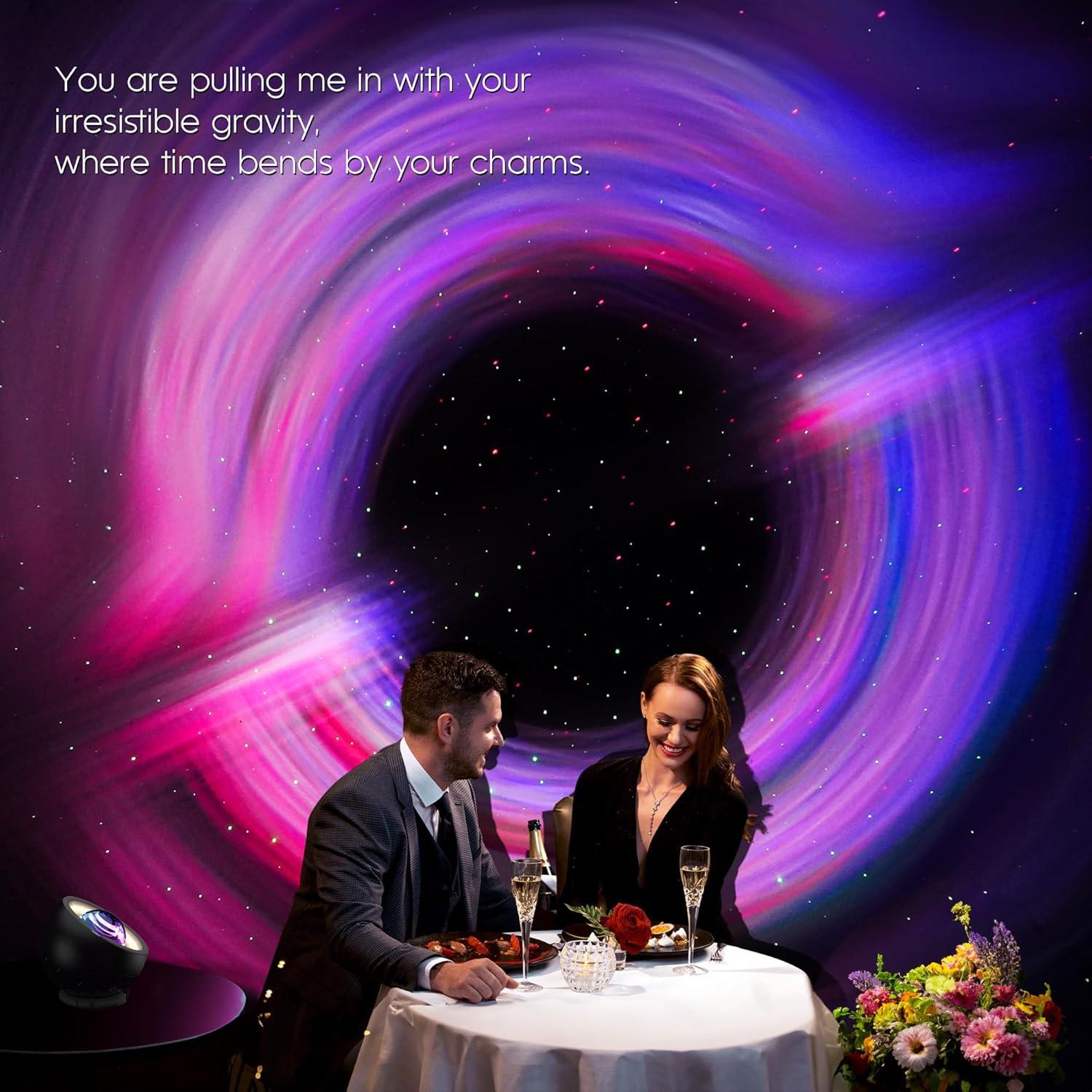 Galaxy Projector, Star Projector with Interstellar Black Hole and Moving Green and Red Stars for Meditation, Relaxation, Room Decor, Party, Gifts, LED Night Light for Bedroom