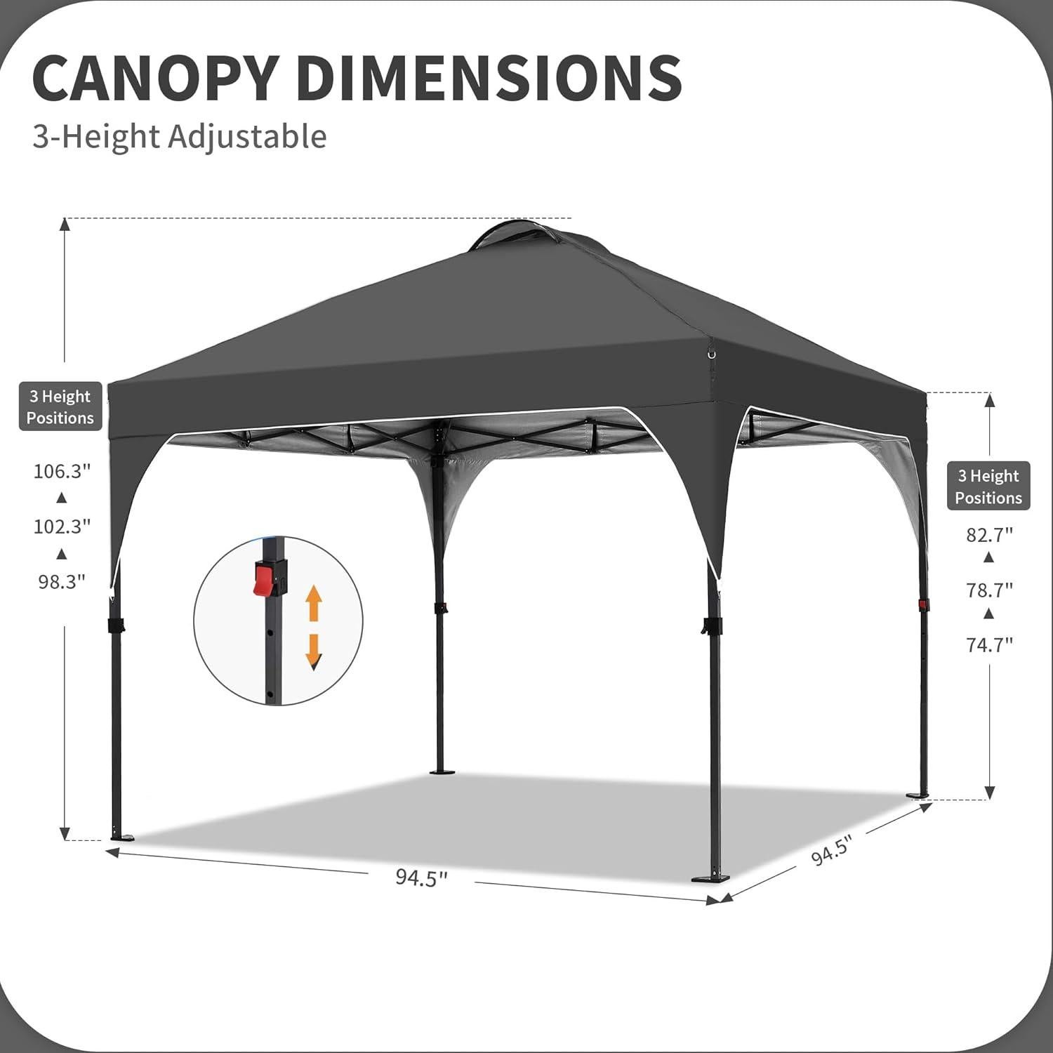 Carpa Pop Up HYD-Parts 2.44x2.44m Negra, 3 Alturas Ajustables