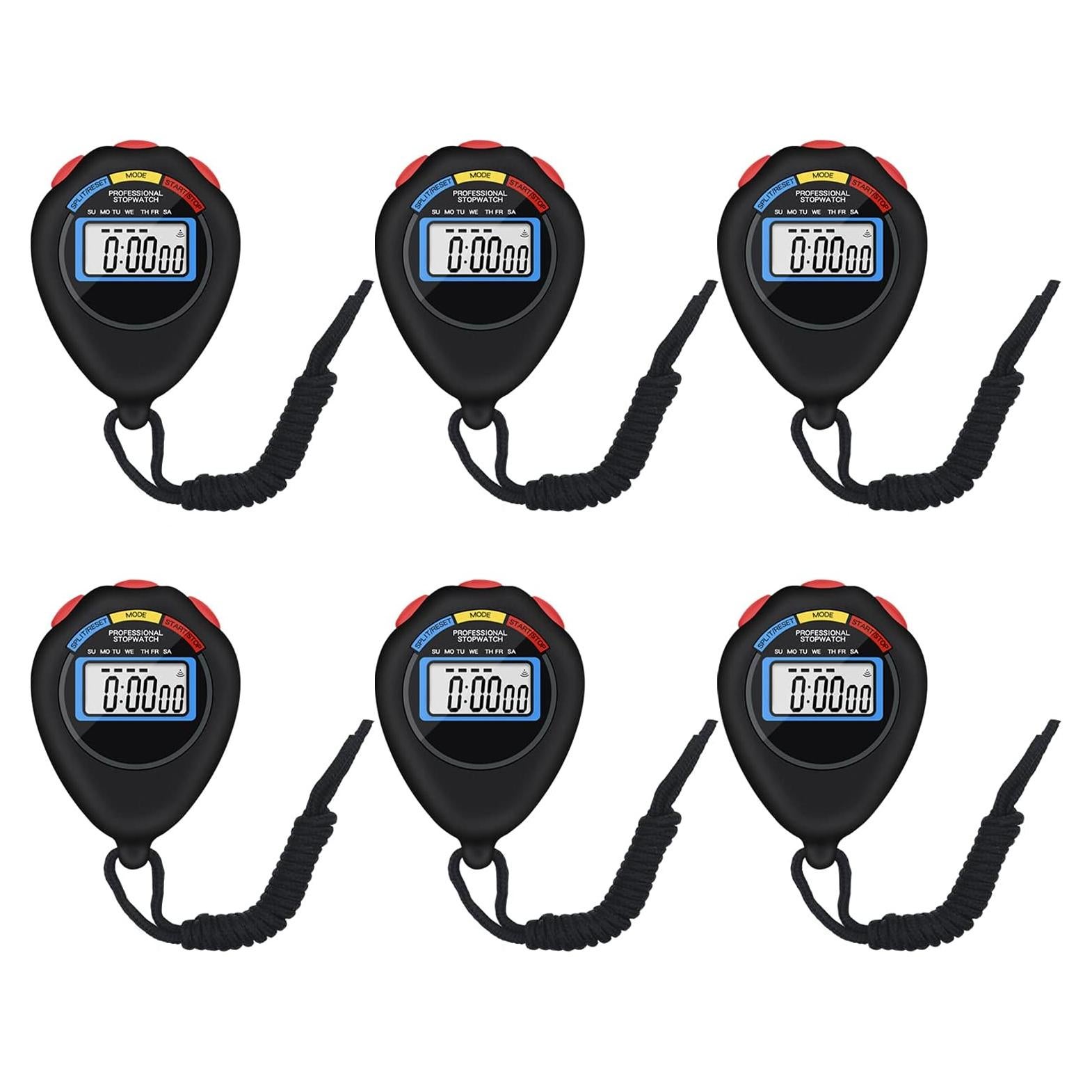 Cronómetros Electrónicos Digitales Pgzsy - Paquete de 6, Negro