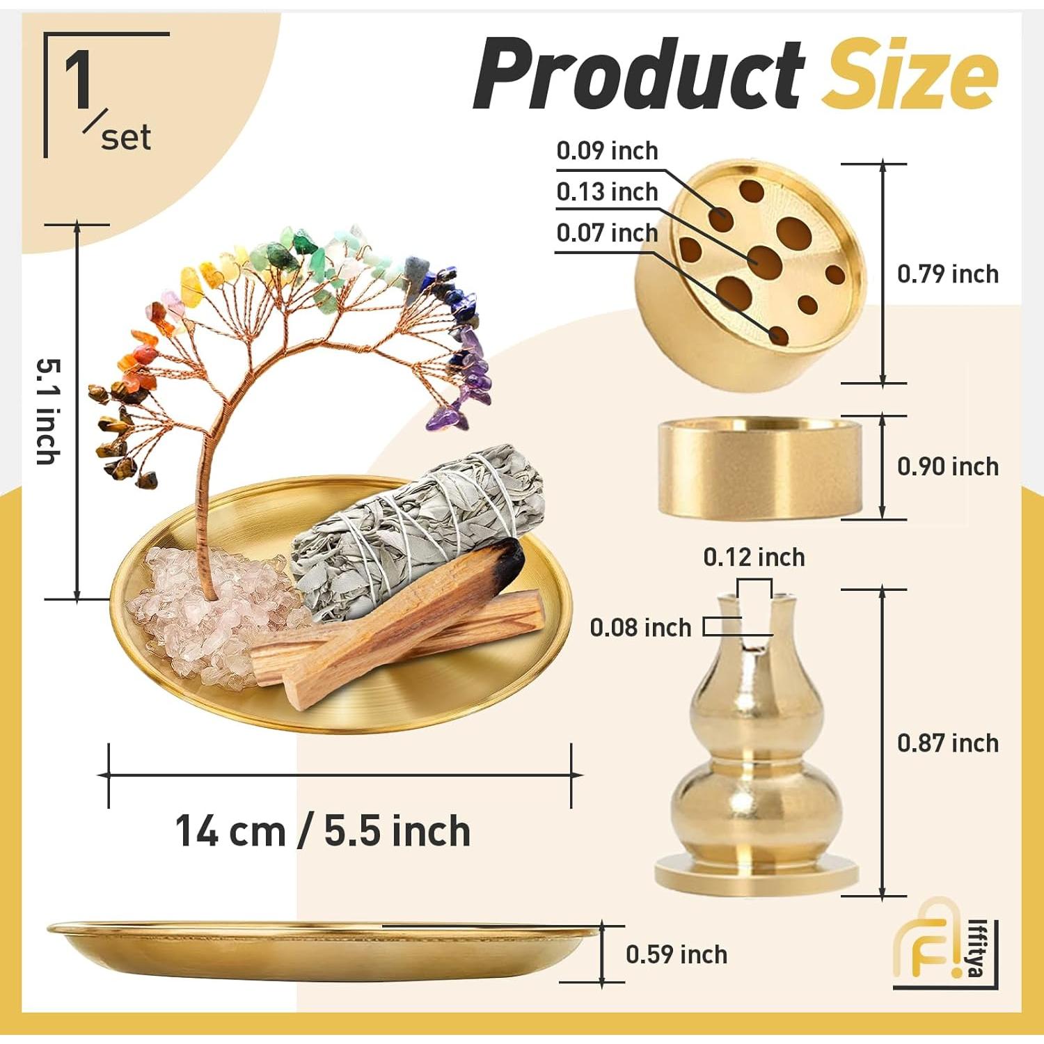 Soporte de Incienso 6 en 1 Iffitya - Latón 14 cm para Chakra