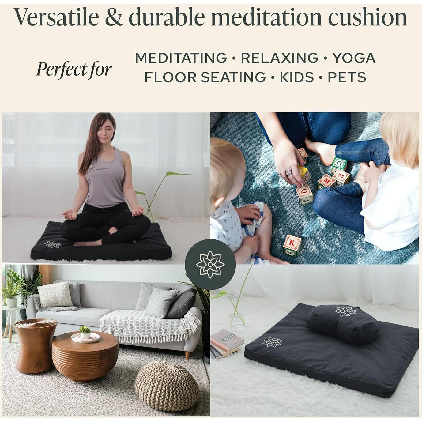 Alfombra de Meditación Zabuton Mindful Modern - Algodón Negro 71x91 cm