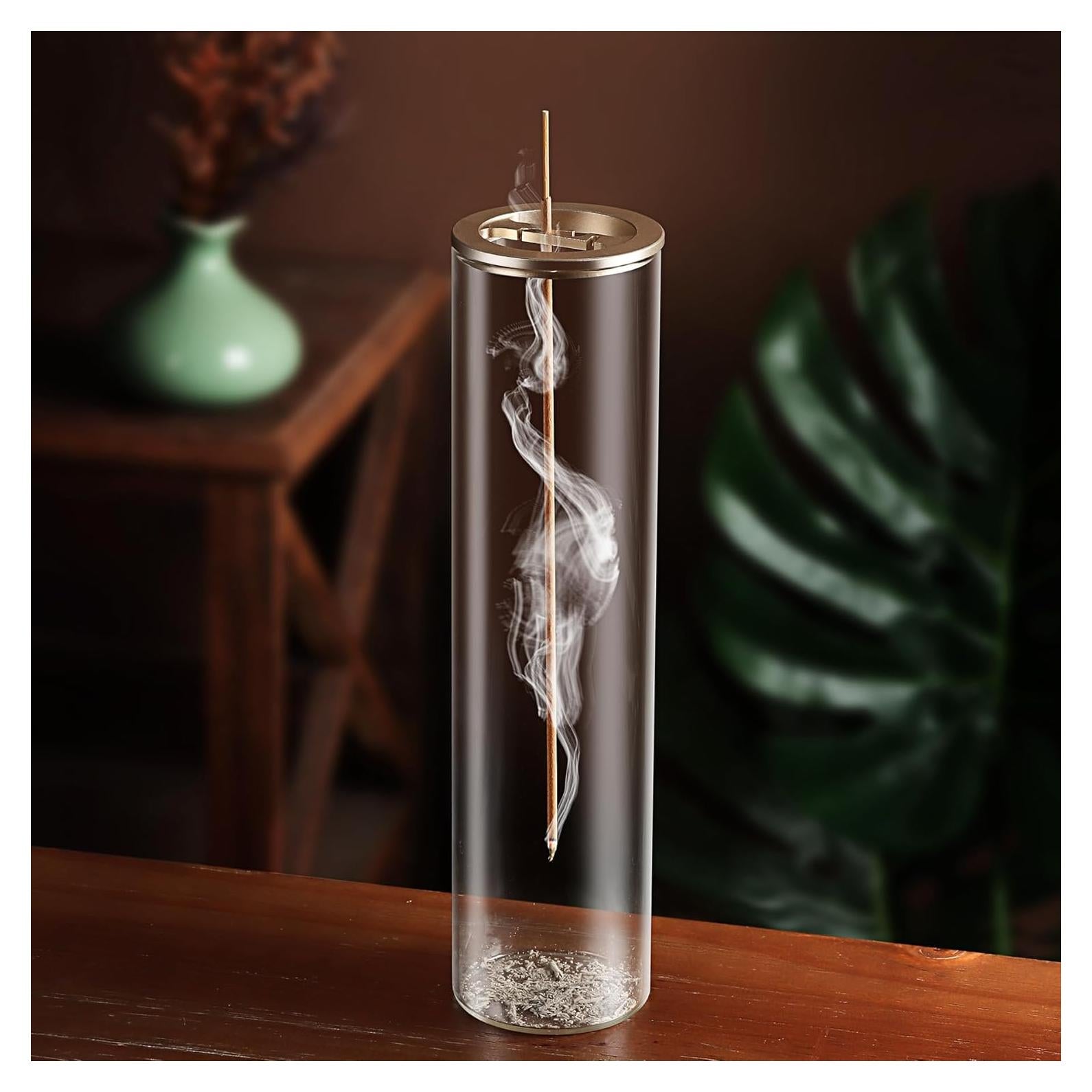 Soporte de Incienso Eavida Oro Champán con Recipiente de Vidrio