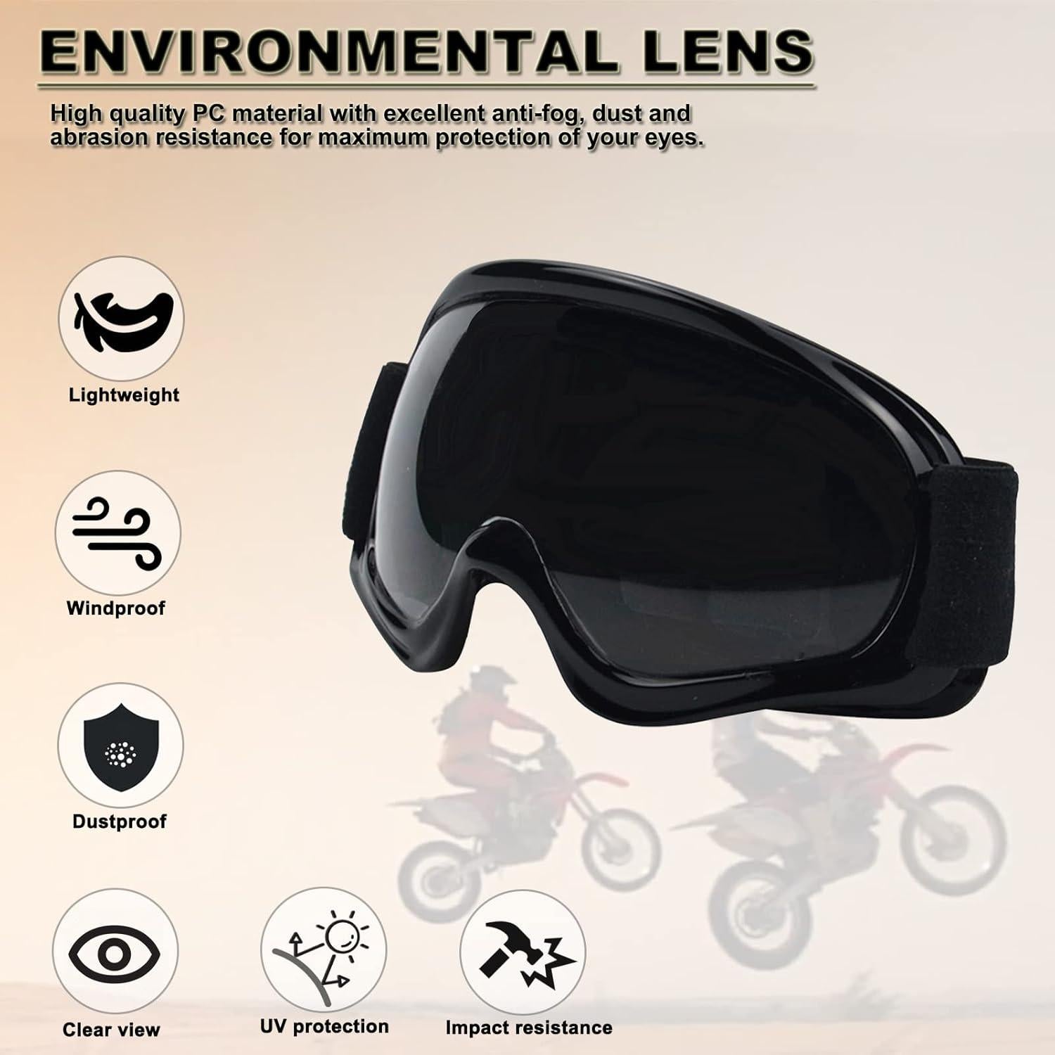 Gafas de Motocross para Niños YIMOPART Ajustables Negras