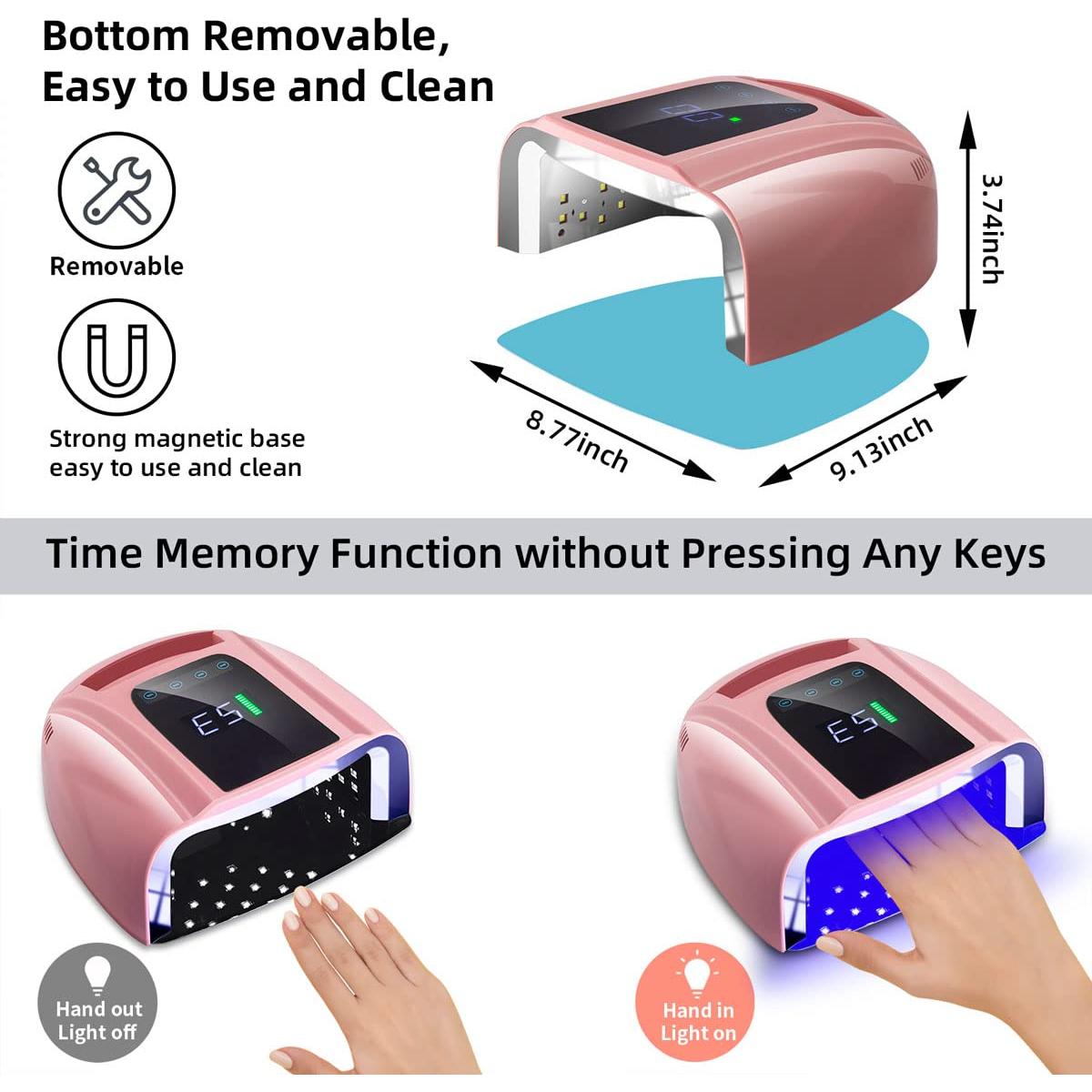 Lámpara de Uñas LED UV QiFeikeji 96W Inalámbrica Rosa