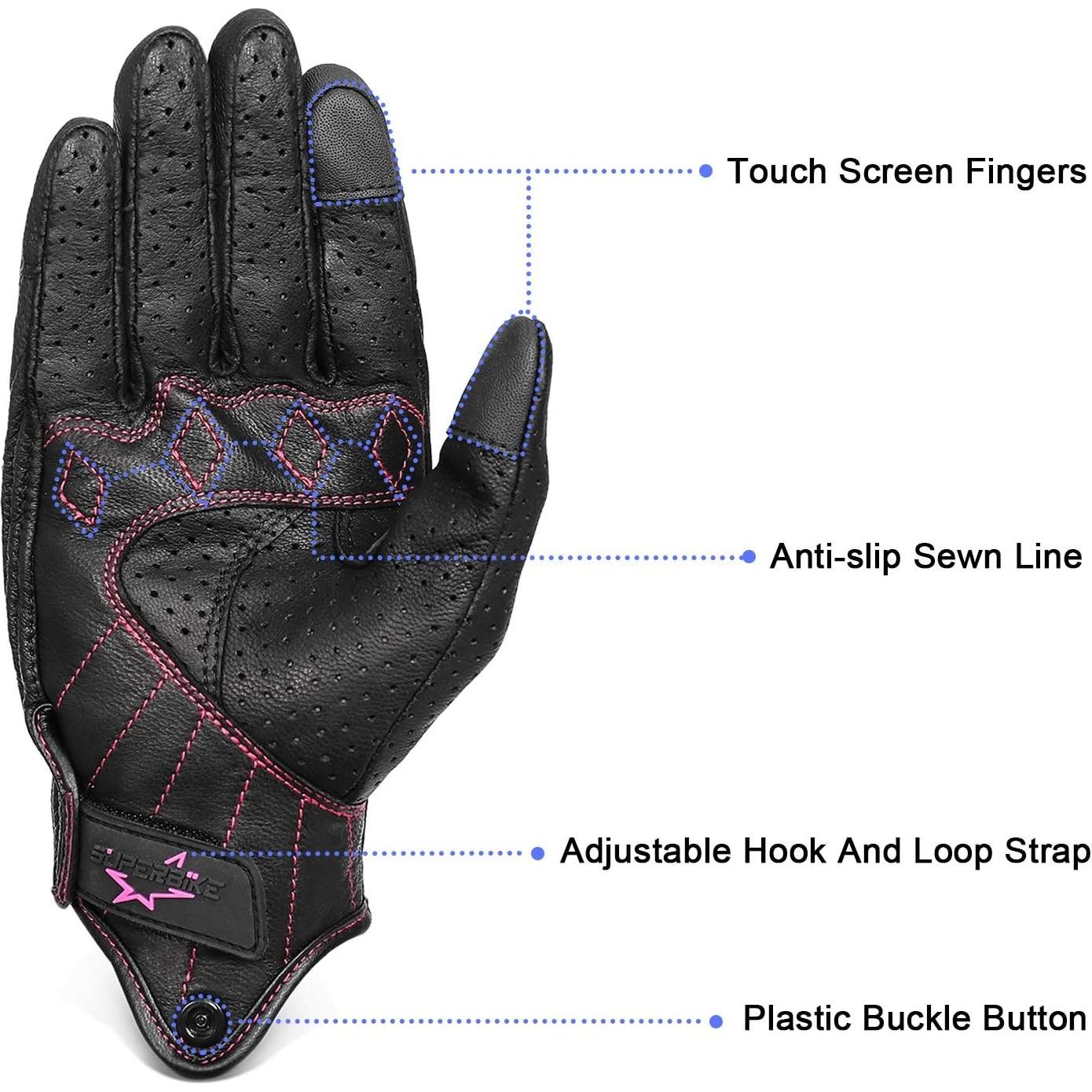 Guantes de Motocicleta para Mujeres Superbike G01W - Cuero Negro Rosa XS