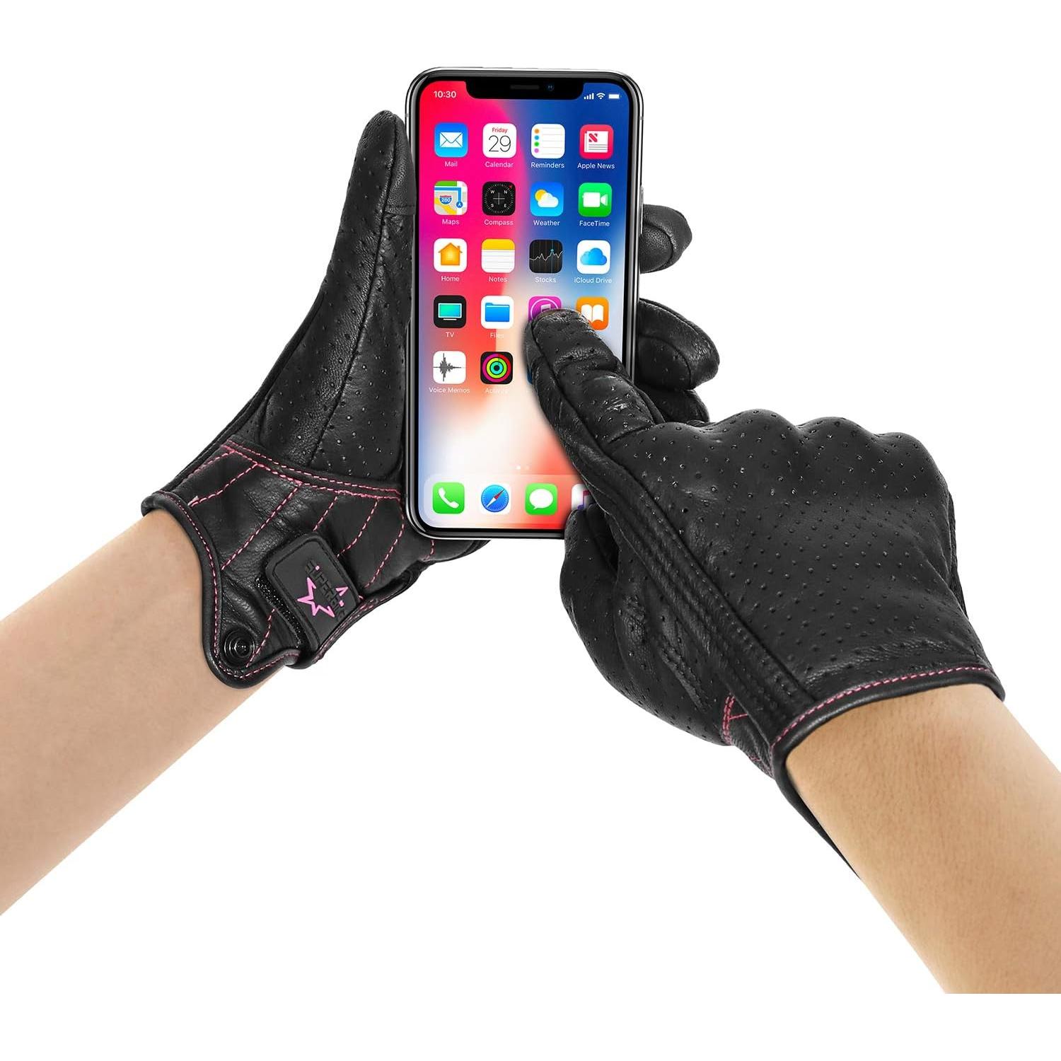 Guantes de Motocicleta para Mujeres Superbike G01W - Cuero Negro Rosa XS