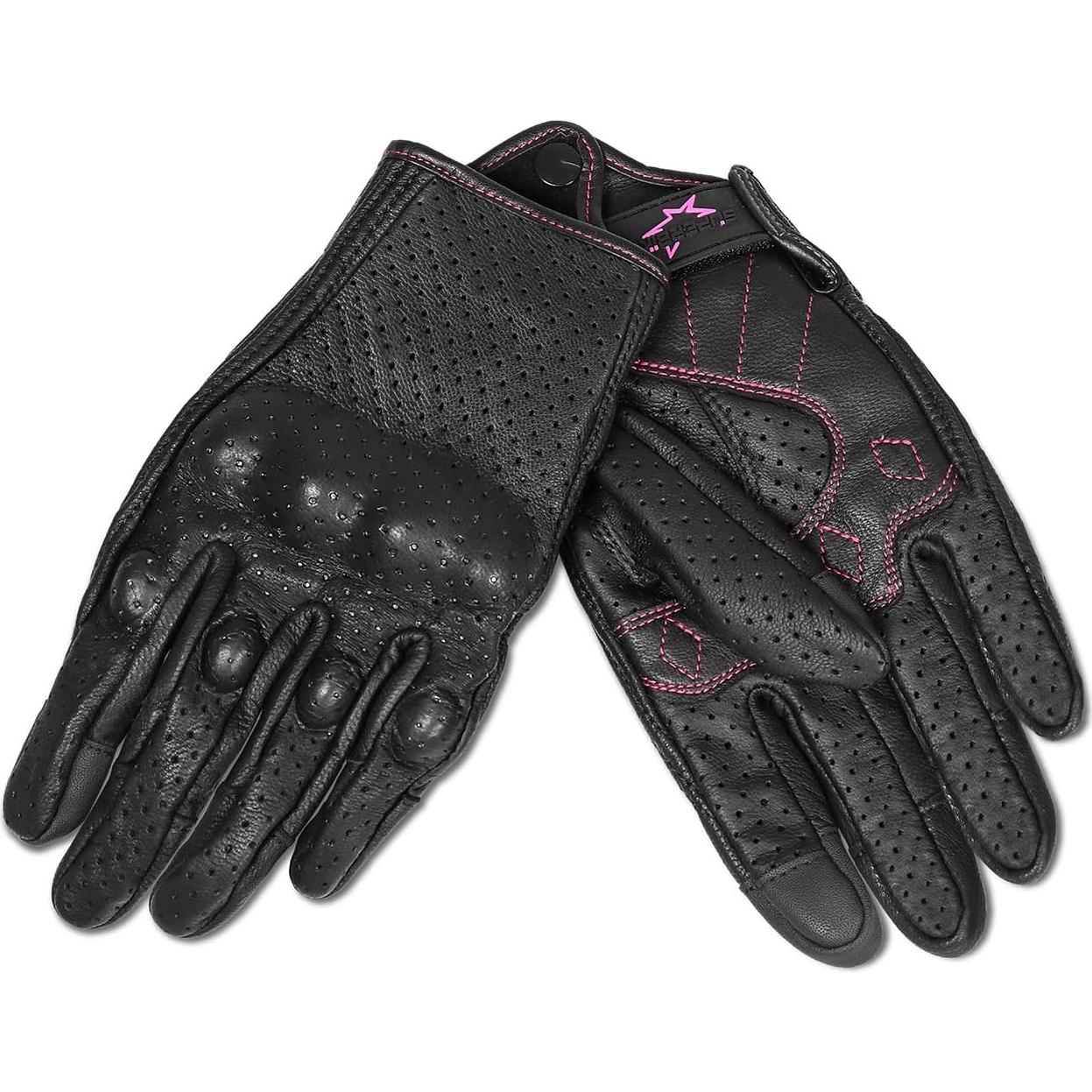 Guantes de Motocicleta para Mujeres Superbike G01W - Cuero Negro Rosa XS