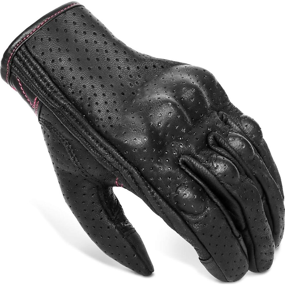 Guantes de Motocicleta para Mujeres Superbike G01W - Cuero Negro Rosa XS