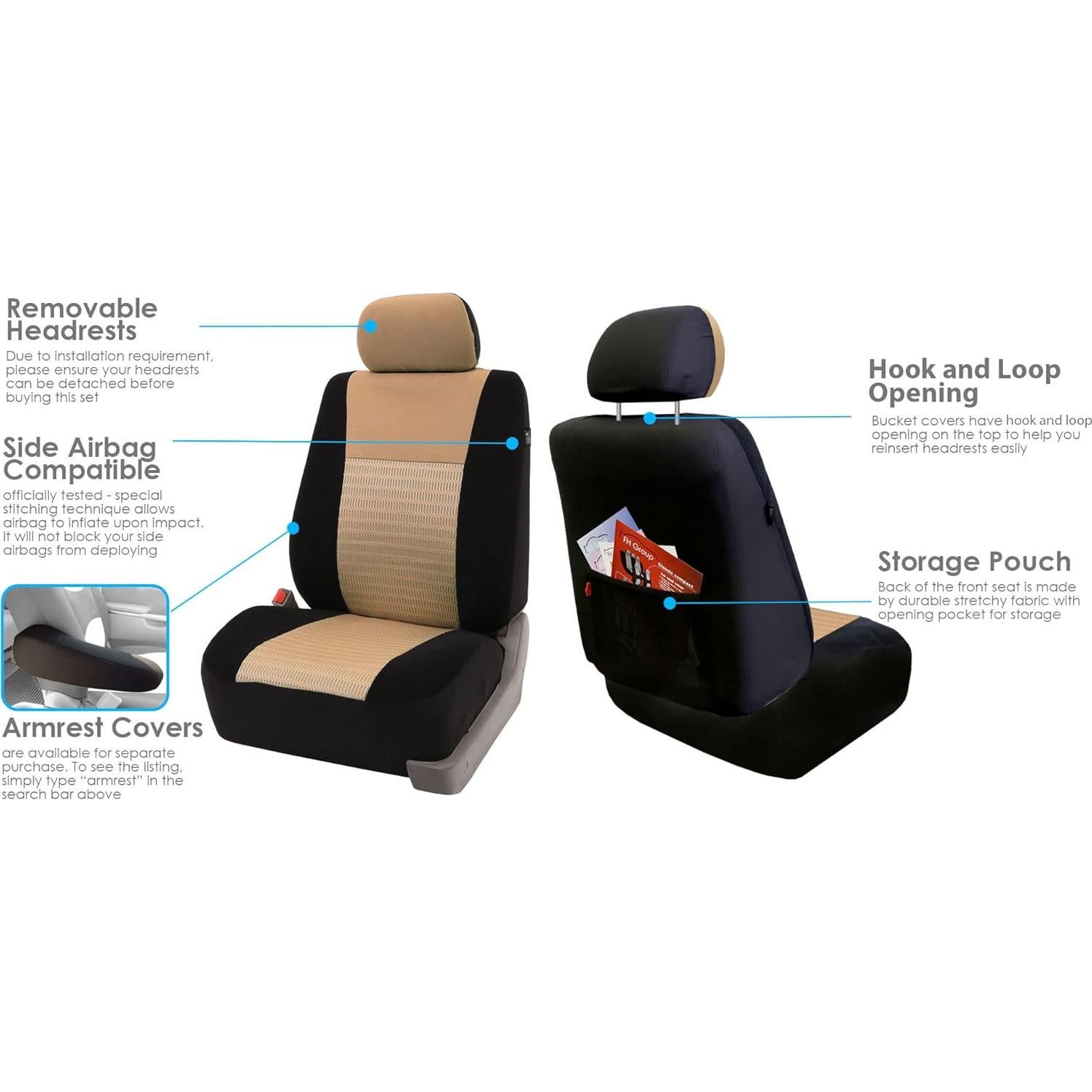 Fundas de Asiento FH Group Juego Frontal Beige/Negro Universal