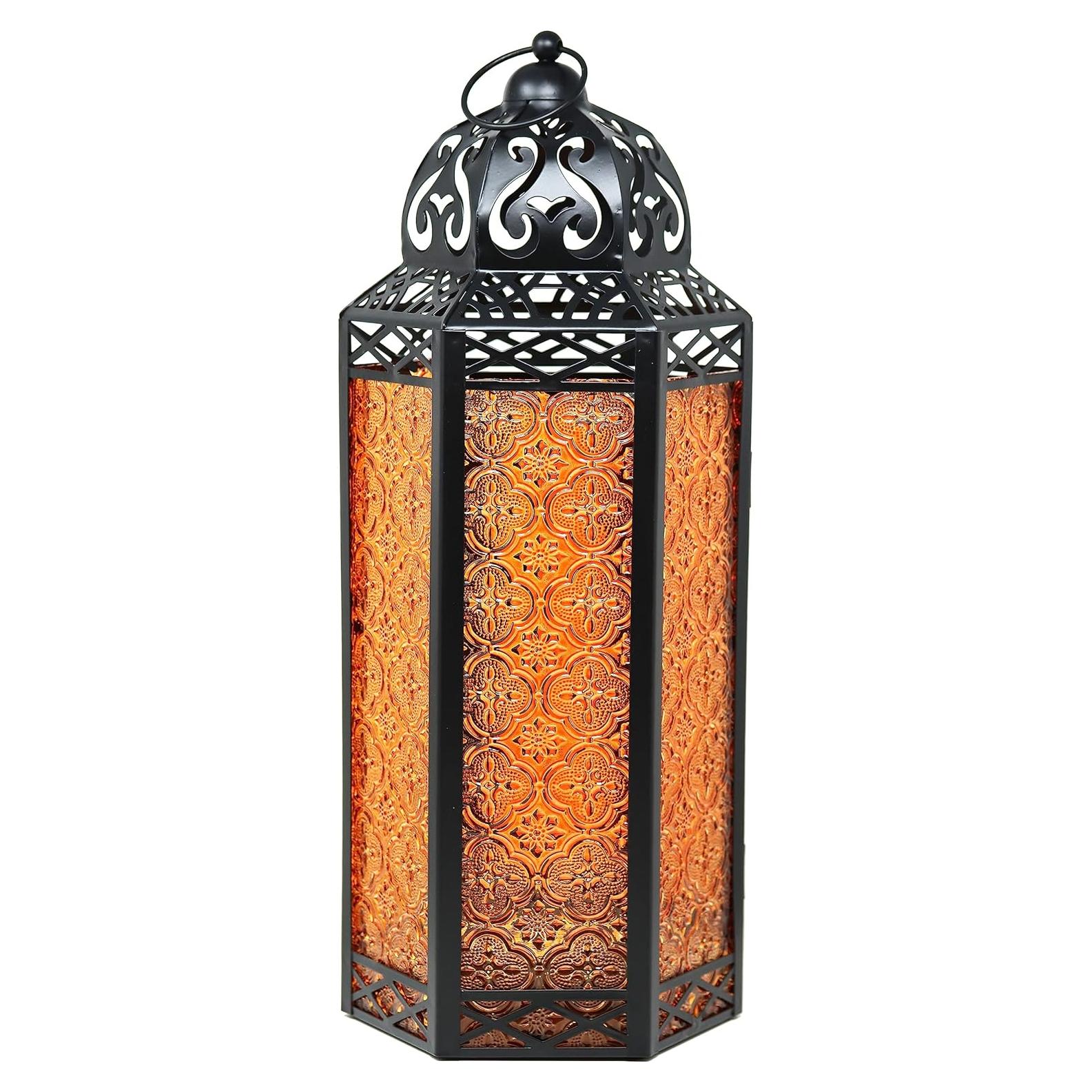 Soporte de Vela Decorativo Vela Lanternas 41.4 cm Ámbar Metal