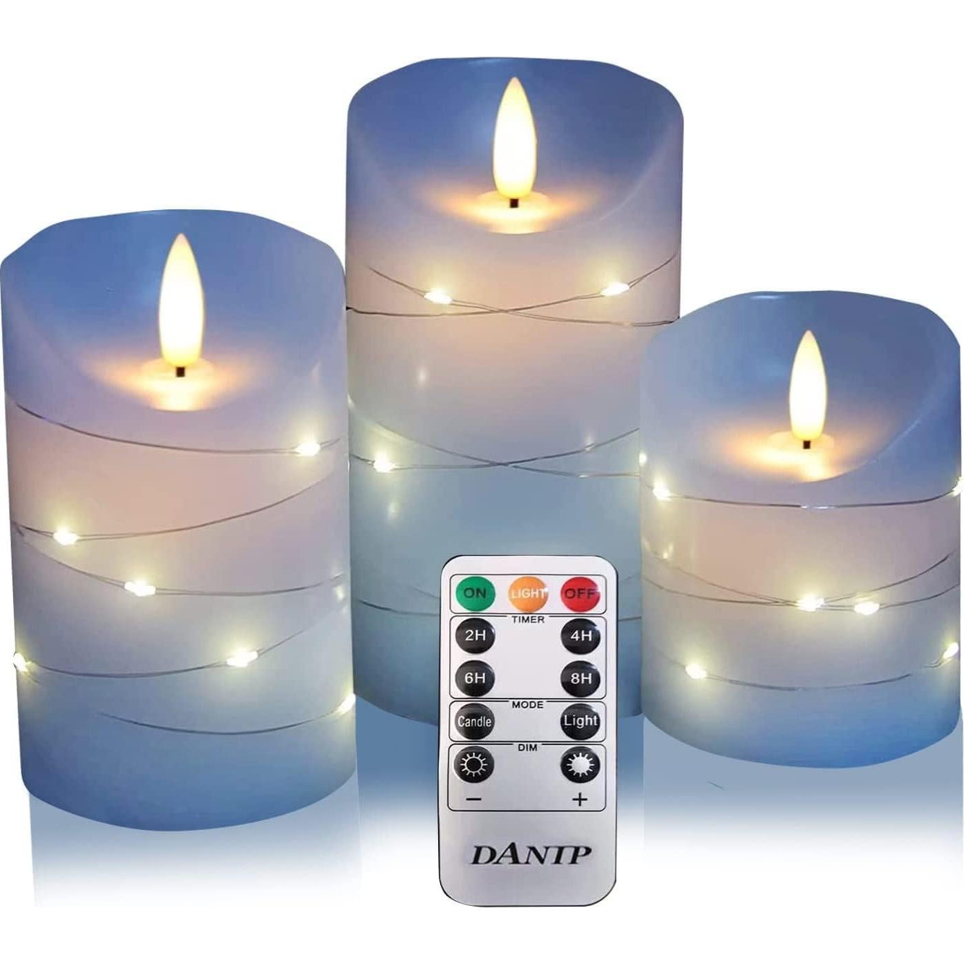 Set de 3 Velas LED Danip Azul Cielo con Control Remoto