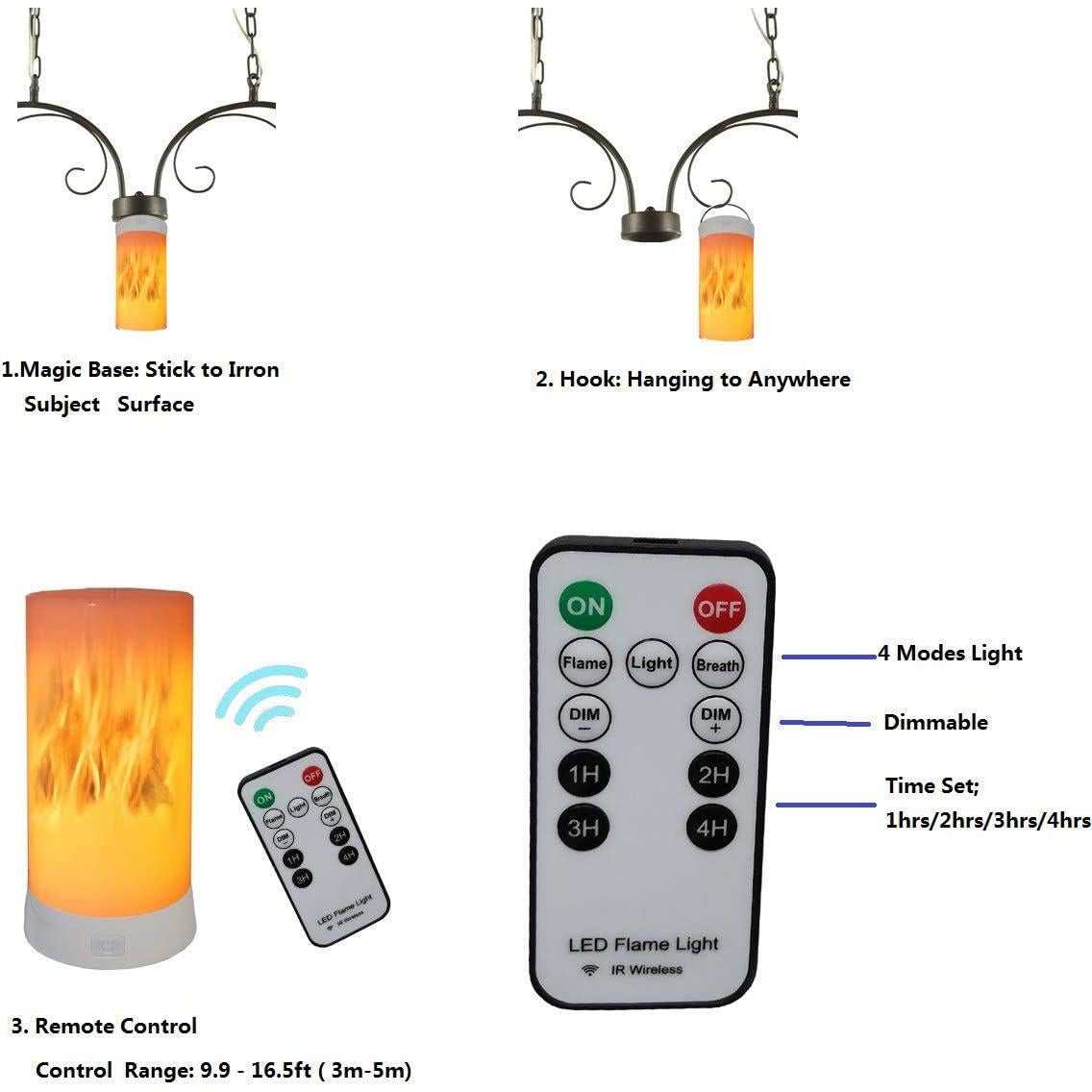 Linterna LED Efecto Llama QLEE Recargable USB 4 Modos