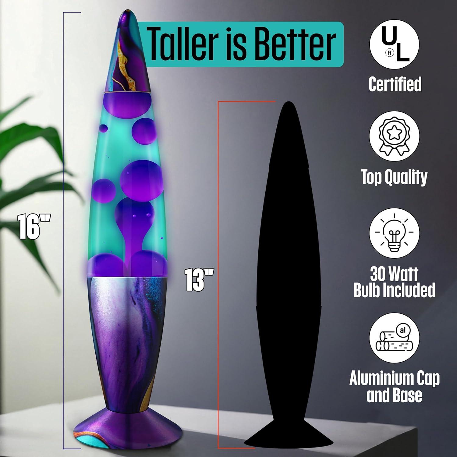 Lámpara Líquida Jambo 41cm - Verde Teal y Cera Púrpura