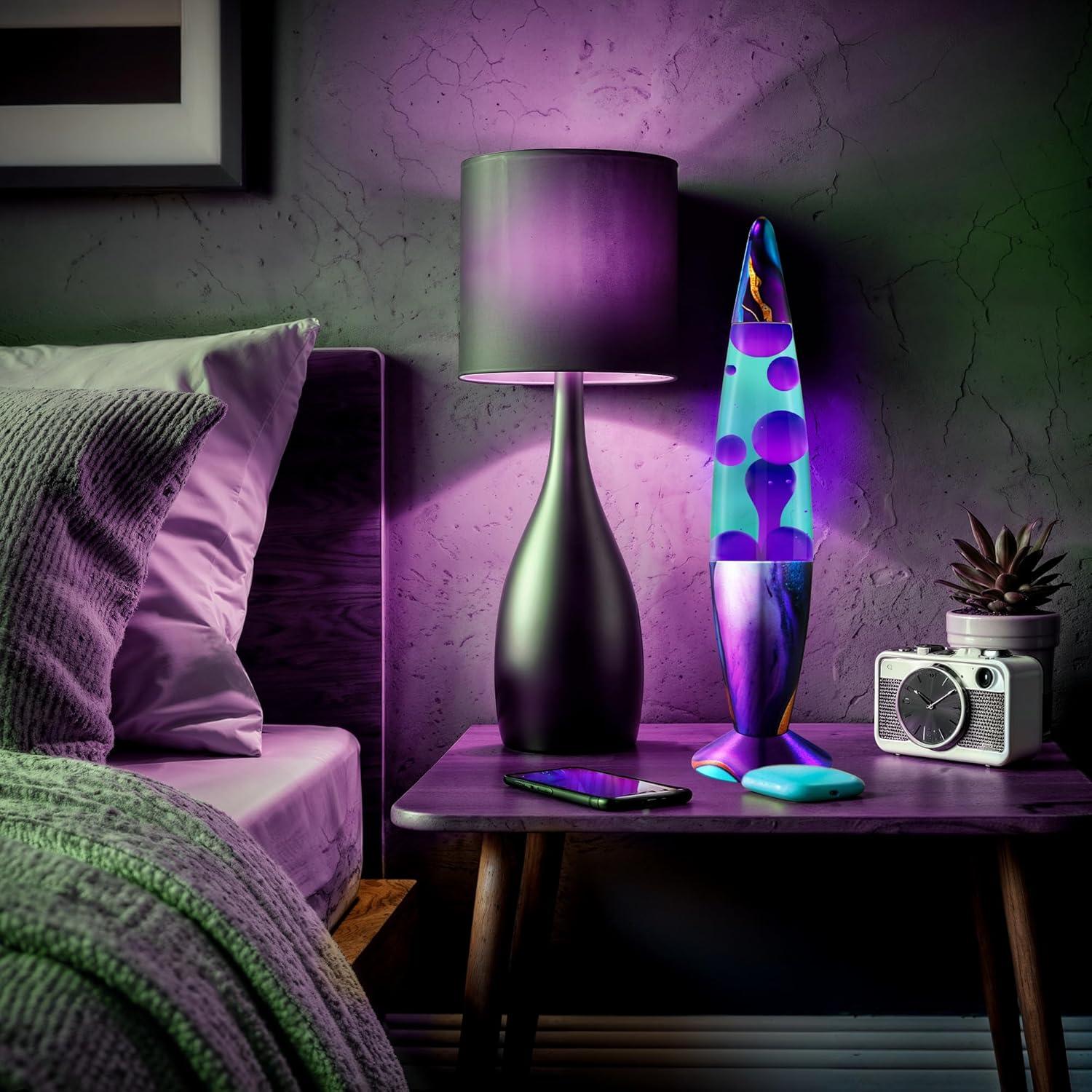 Lámpara Líquida Jambo 41cm - Verde Teal y Cera Púrpura